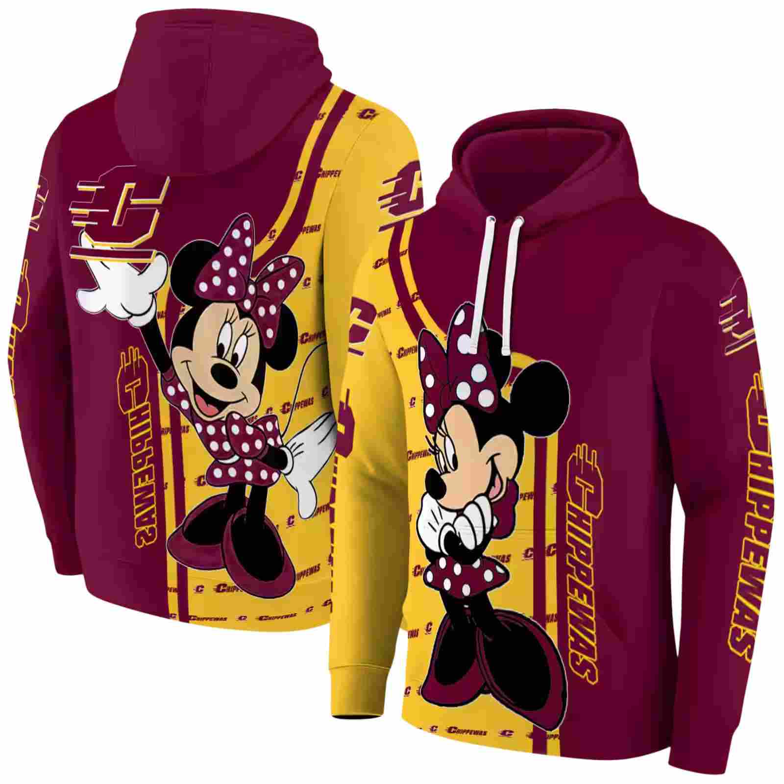 central michigan chippewas minnie mouse maroon hoodie fashion forward