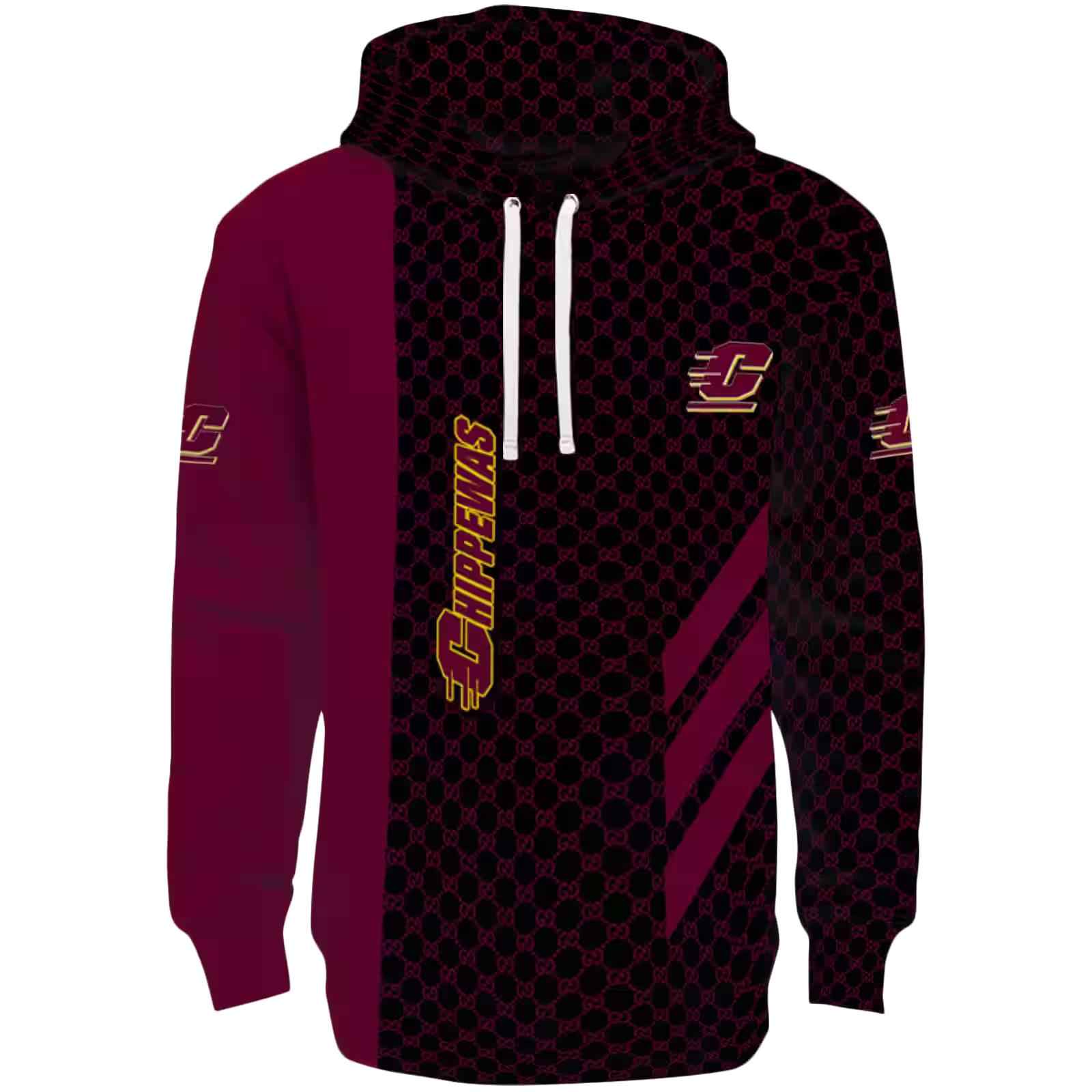 Central Michigan Chippewas Monogram Pattern Maroon Hoodie