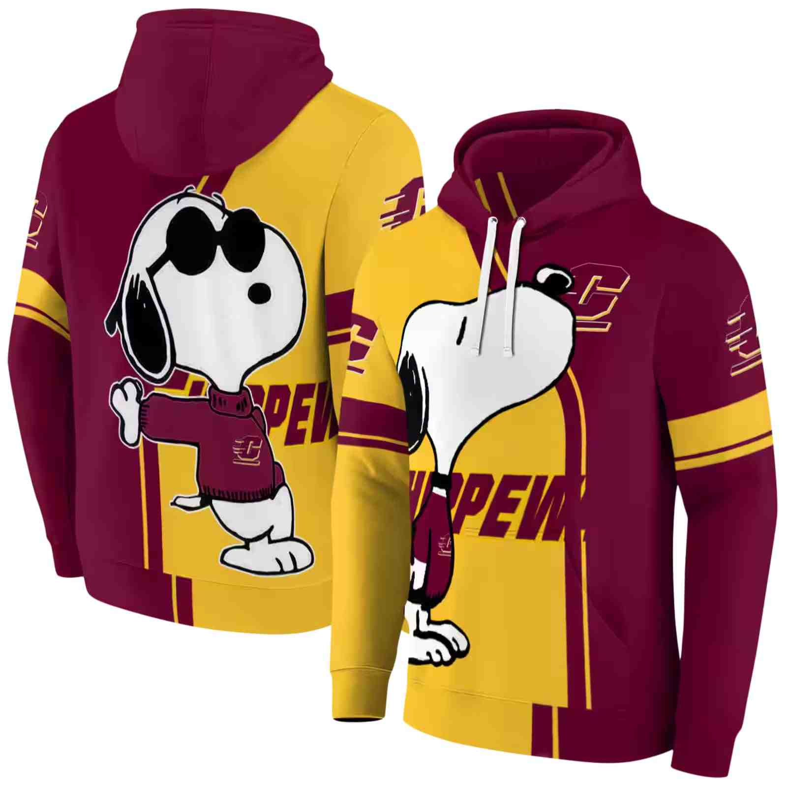 central michigan chippewas playful snoopy maroon hoodie fashion forward