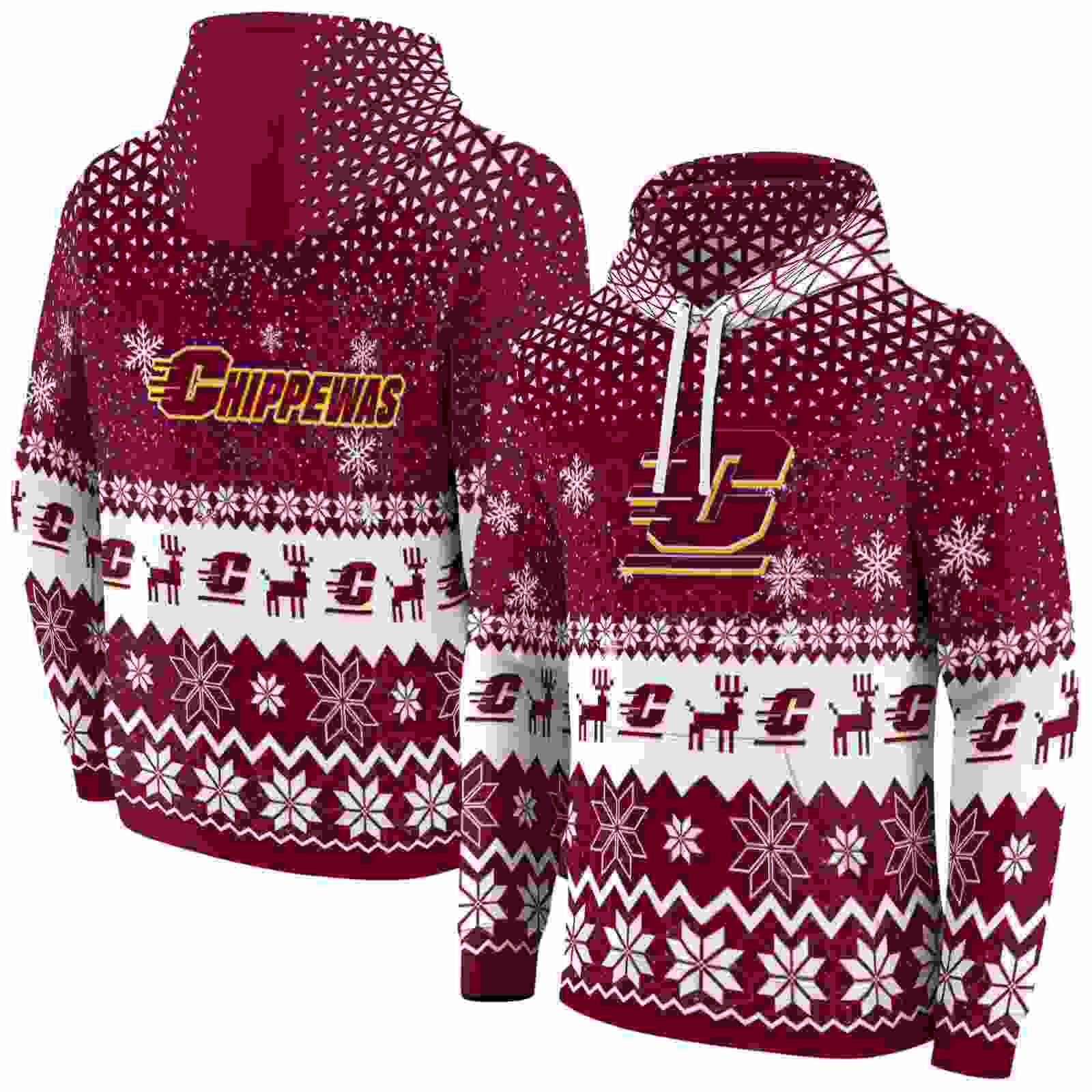central michigan chippewas reindeer motif maroon hoodie fashion forward