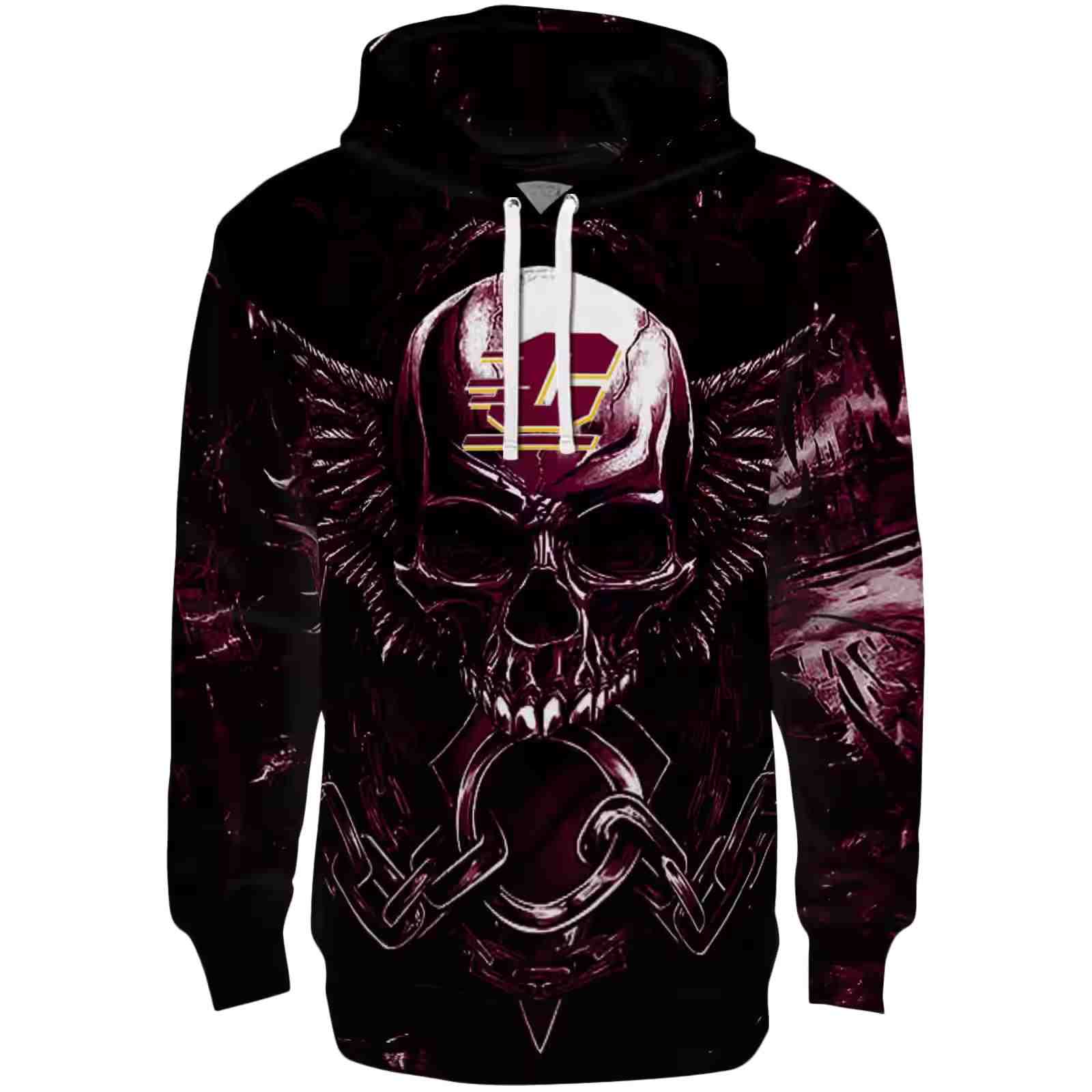 Central Michigan Chippewas Skull Artwork Maroon Black Hoodie