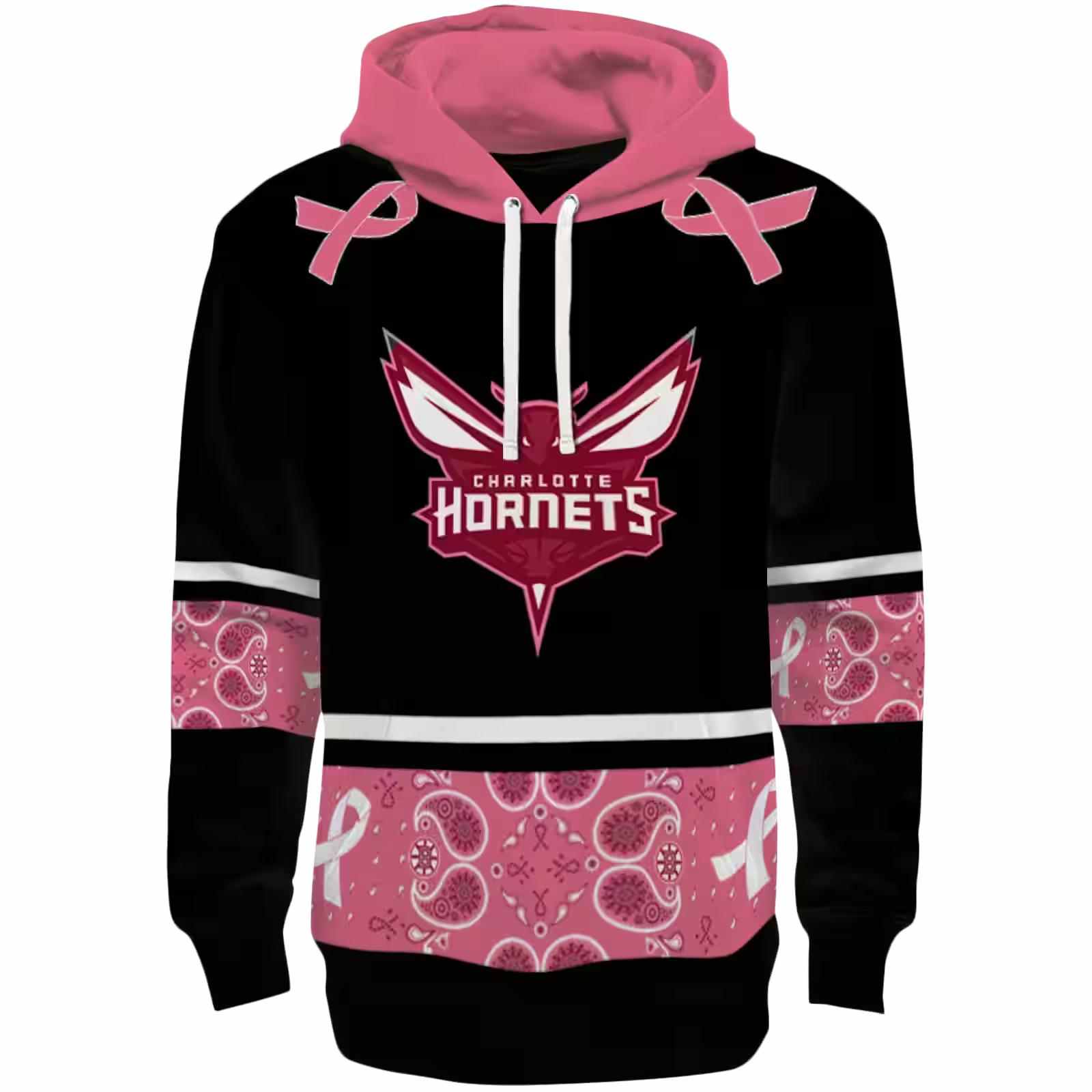 Charlotte Hornets Awareness Ribbon Black Pink Hoodie