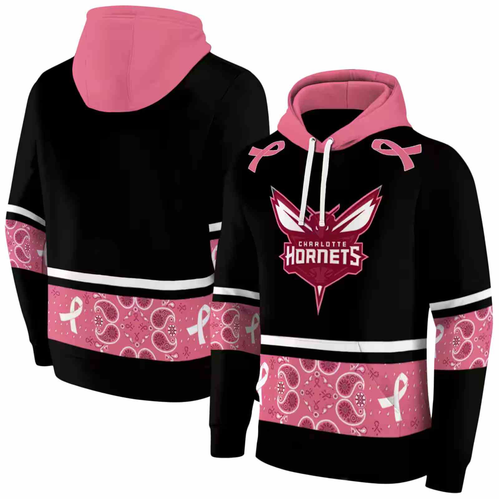 charlotte hornets awareness ribbon black pink hoodie fashion forward