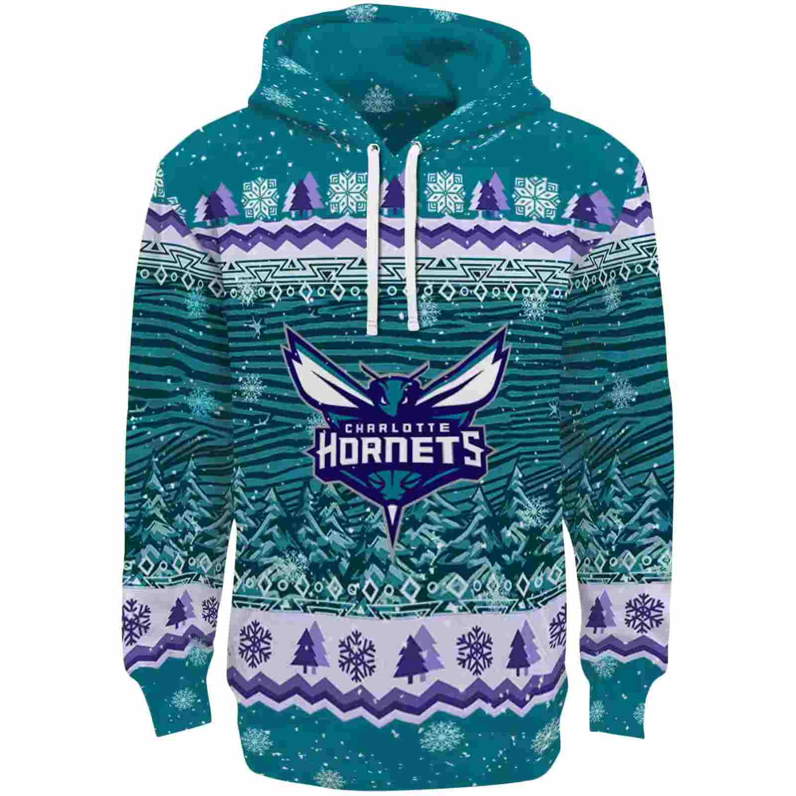 Charlotte Hornets Christmas Trees Teal Hoodie