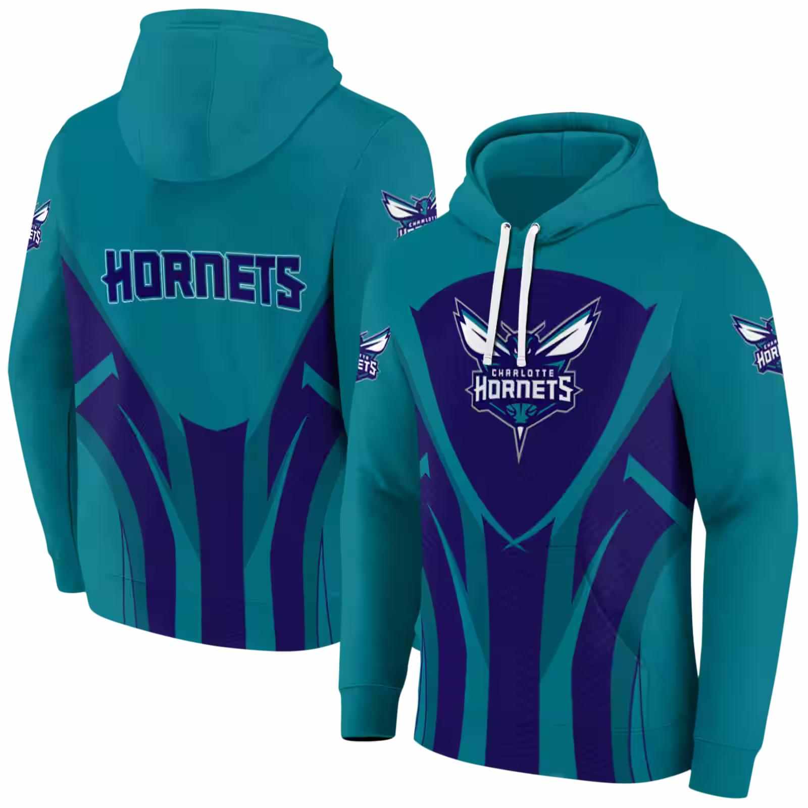 charlotte hornets concentric lines teal black hoodie fashion forward