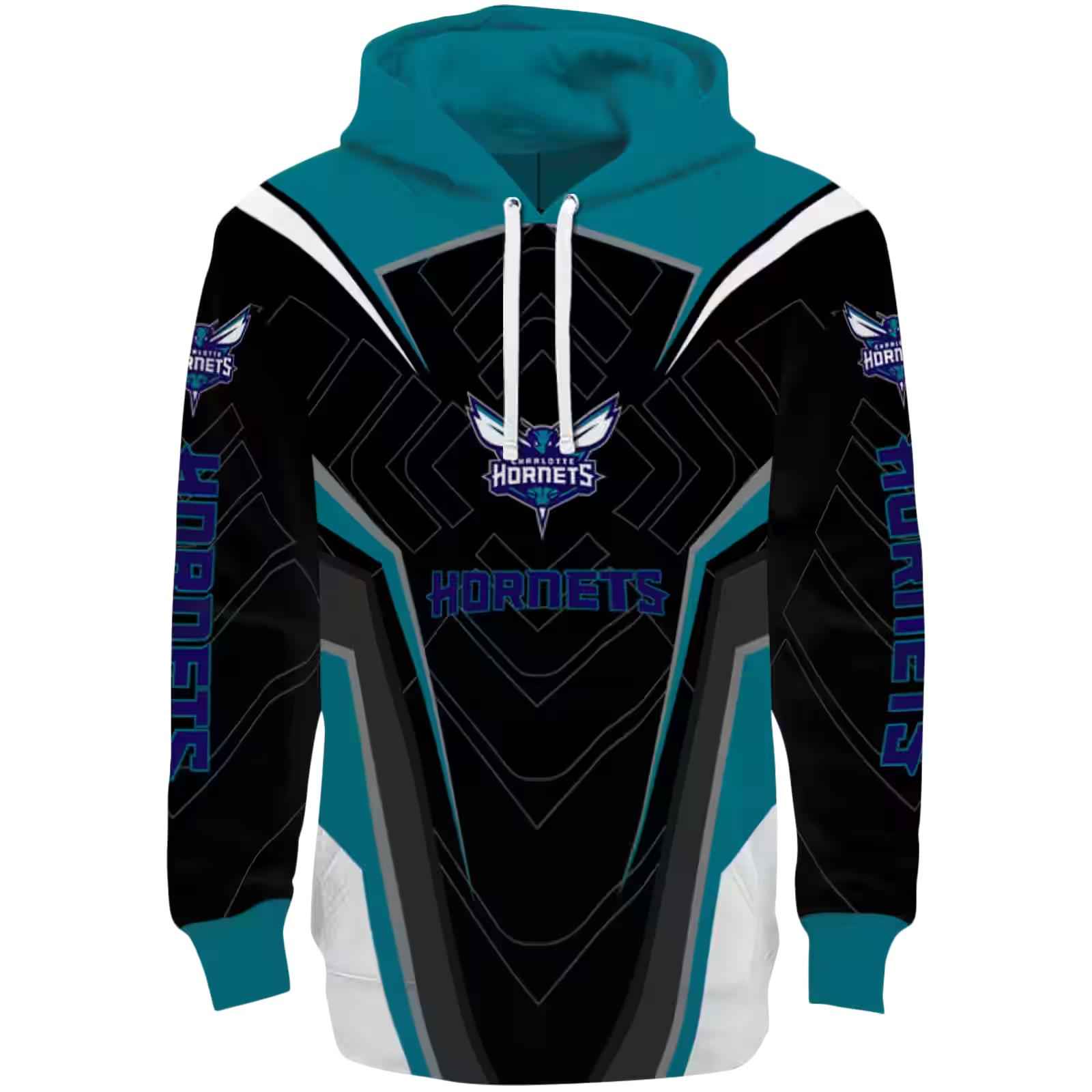 Charlotte Hornets Futuristic Pattern Teal Black Hoodie