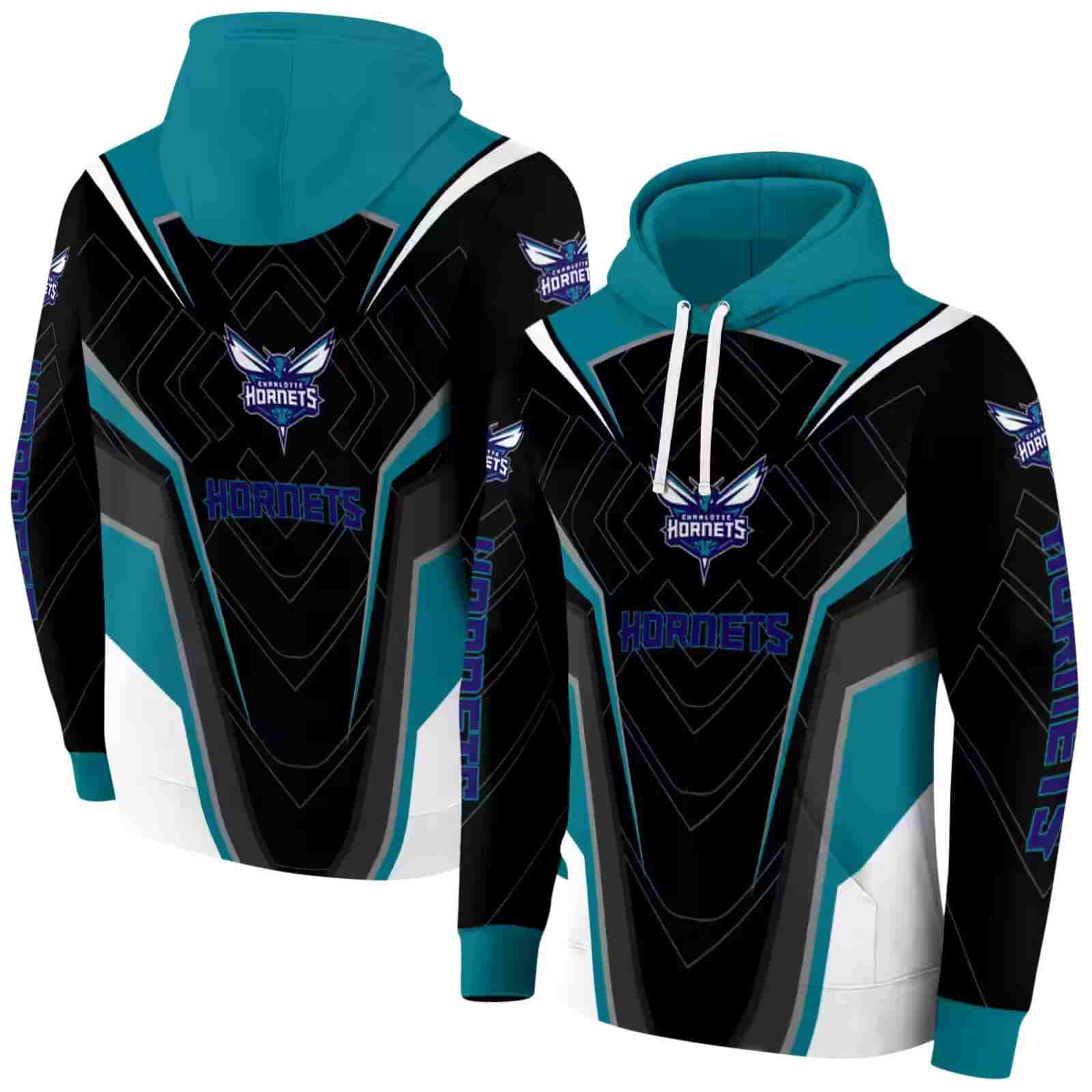 charlotte hornets futuristic pattern teal black hoodie fashion forward