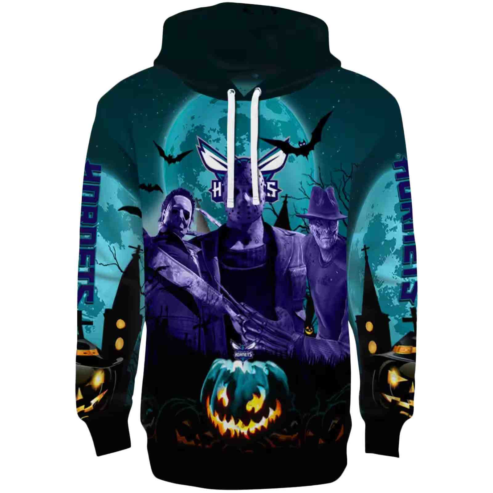 Charlotte Hornets Halloween Vibes Teal Black Hoodie