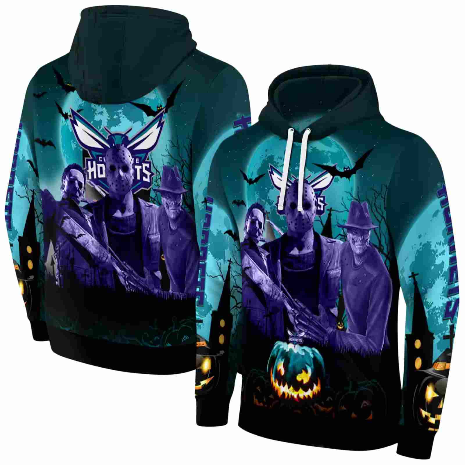 charlotte hornets halloween vibes teal black hoodie fashion forward