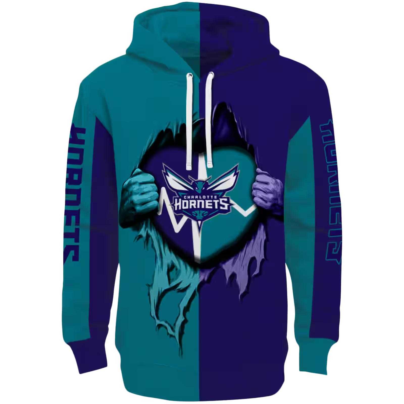 Charlotte Hornets Heartbeat Graphic Teal Hoodie