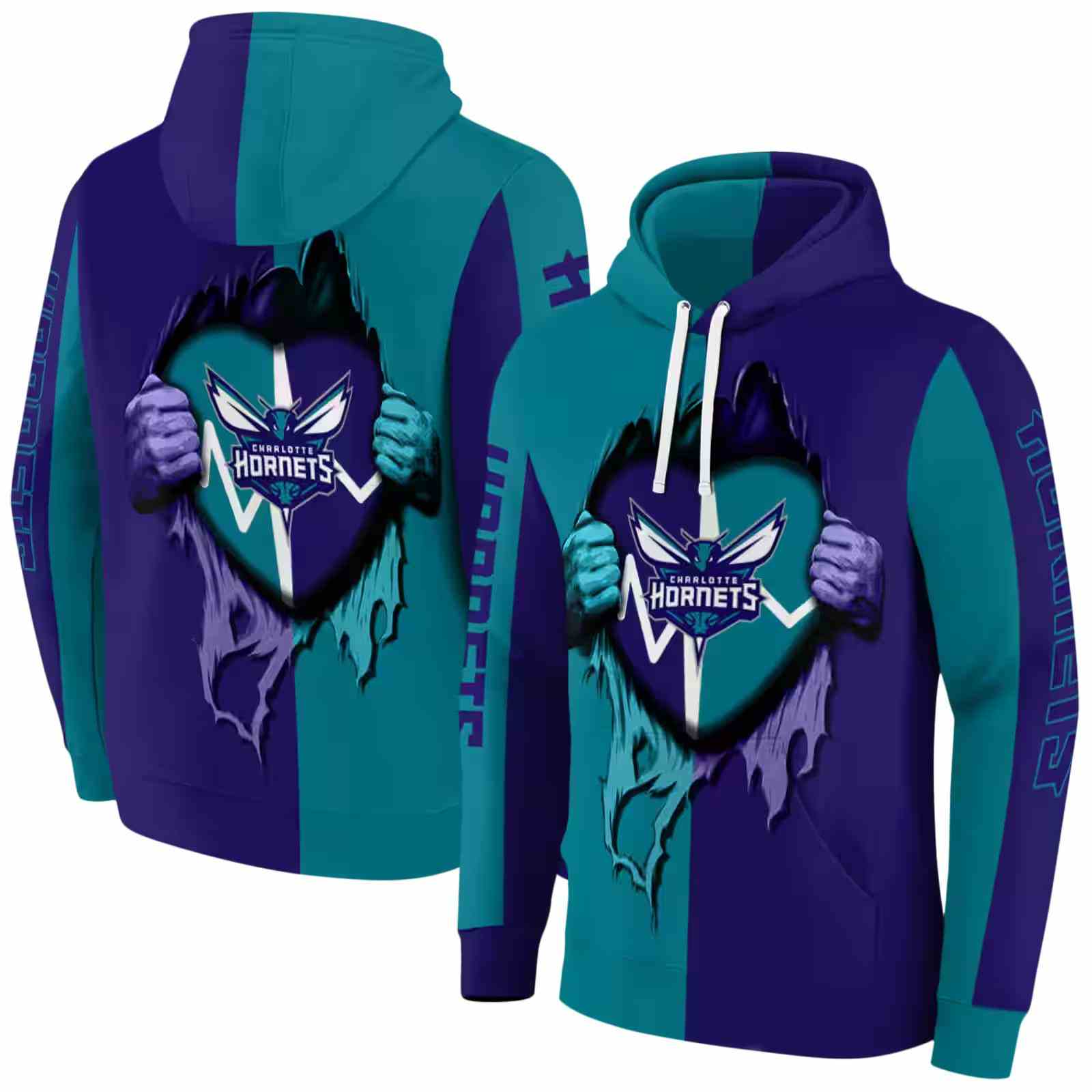 charlotte hornets heartbeat graphic teal hoodie fashion forward