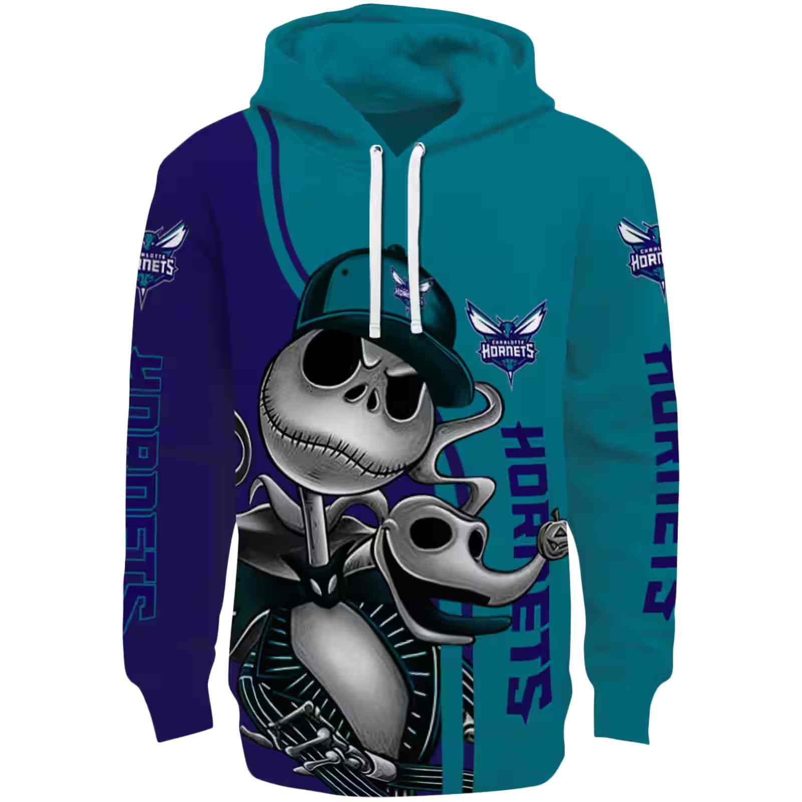 Charlotte Hornets Jack Skellington Teal Hoodie