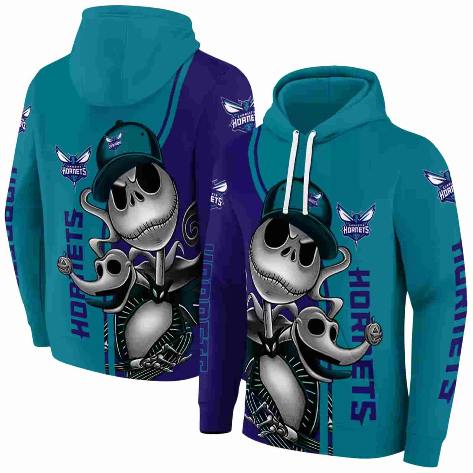 charlotte hornets jack skellington teal hoodie fashion forward