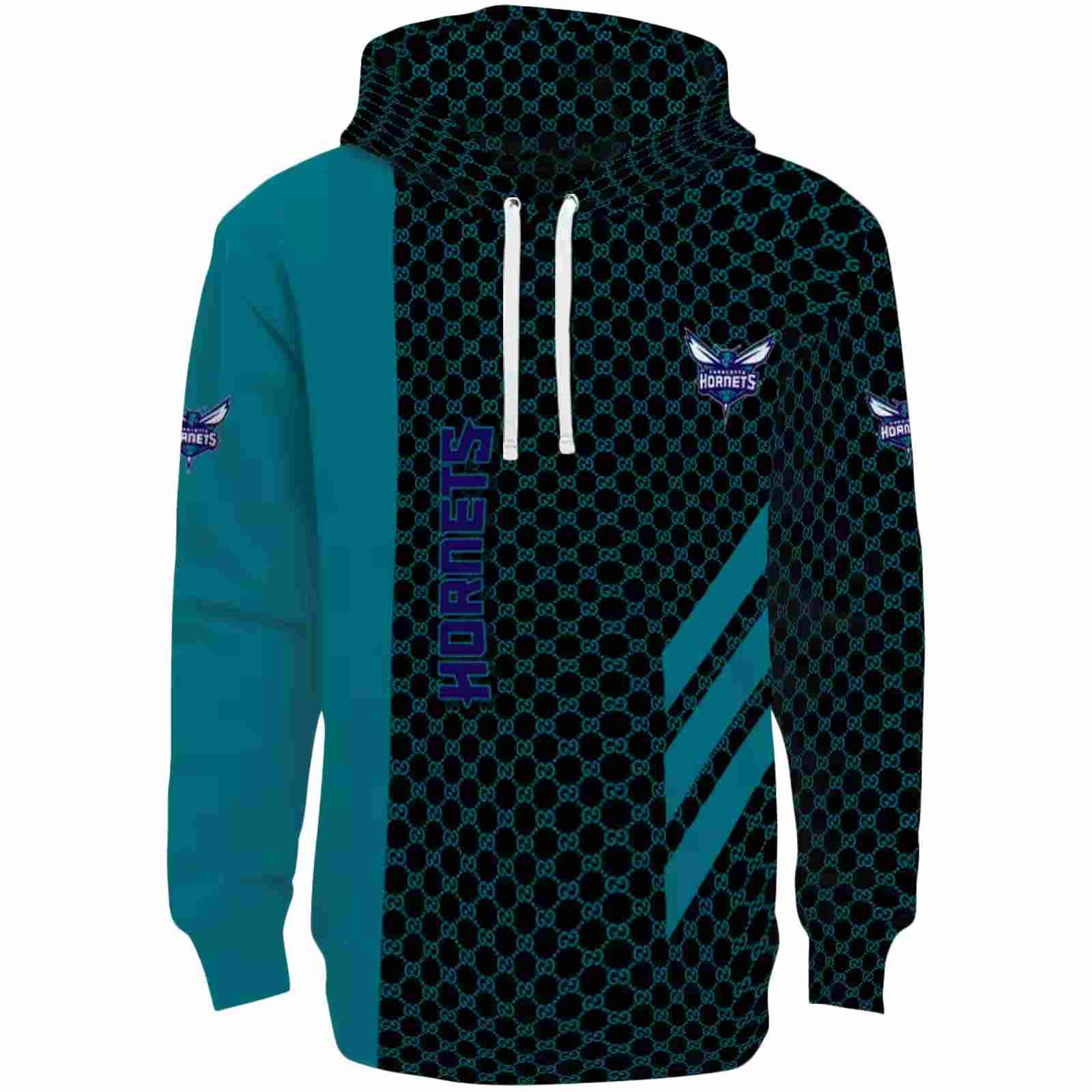 Charlotte Hornets Monogram Pattern Teal Hoodie