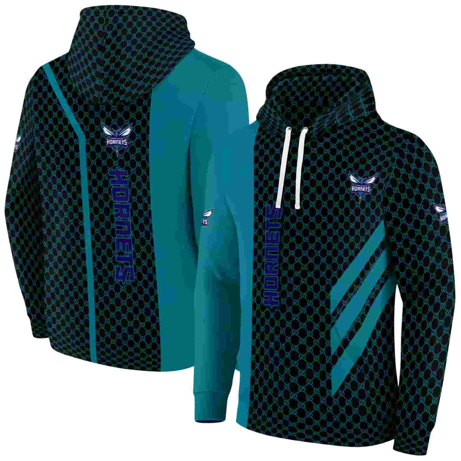 charlotte hornets monogram pattern teal hoodie fashion forward