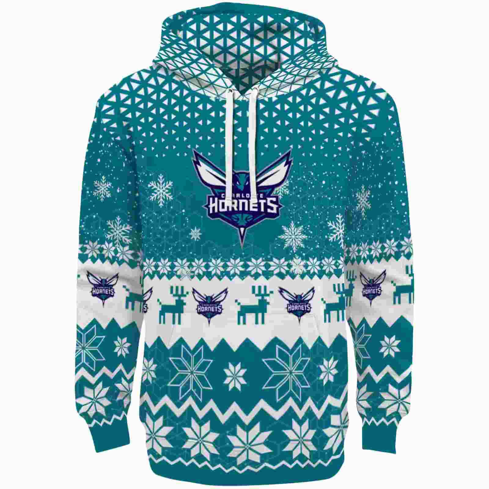 Charlotte Hornets Reindeer Motif Teal Hoodie