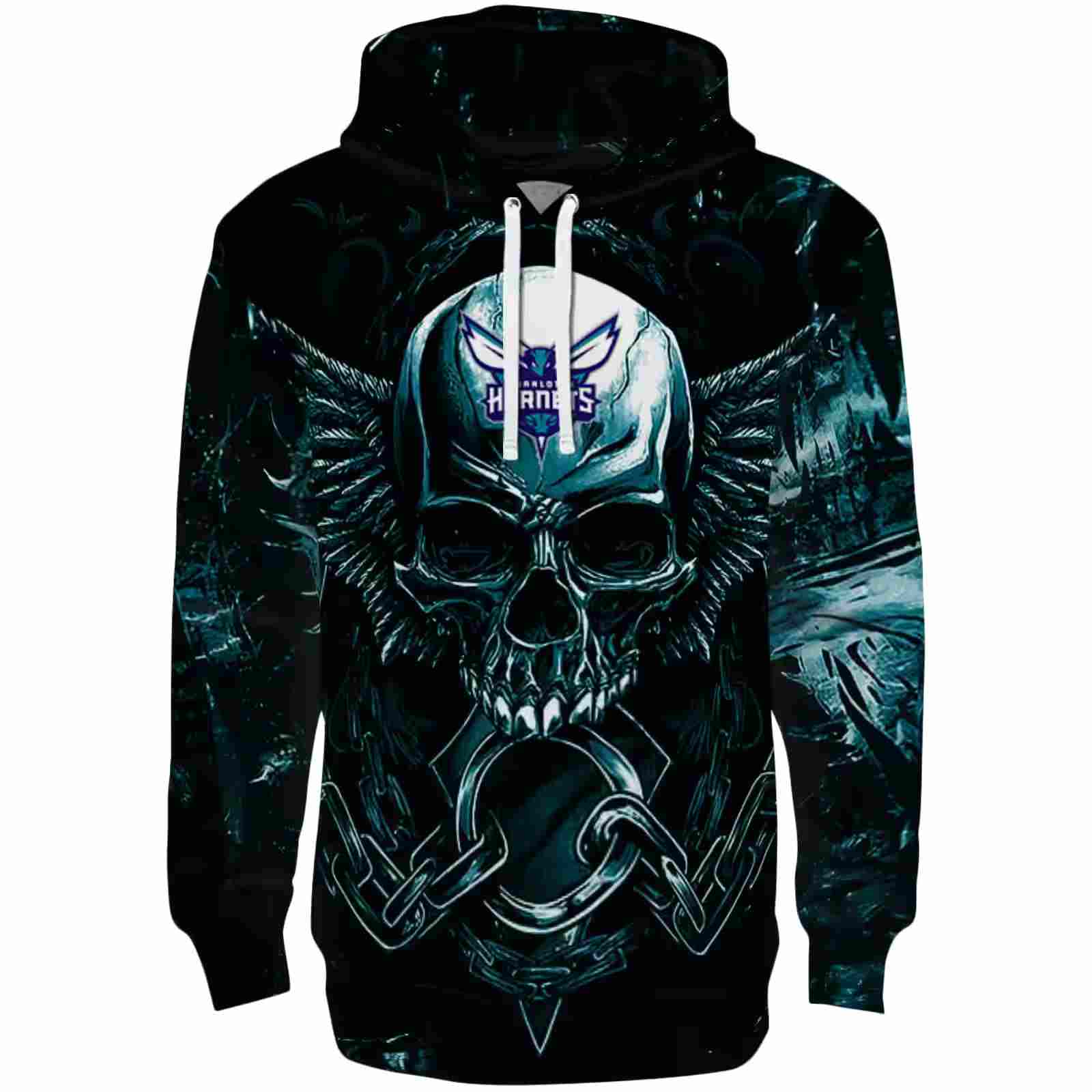 Charlotte Hornets Skull Artwork Teal Black Hoodie