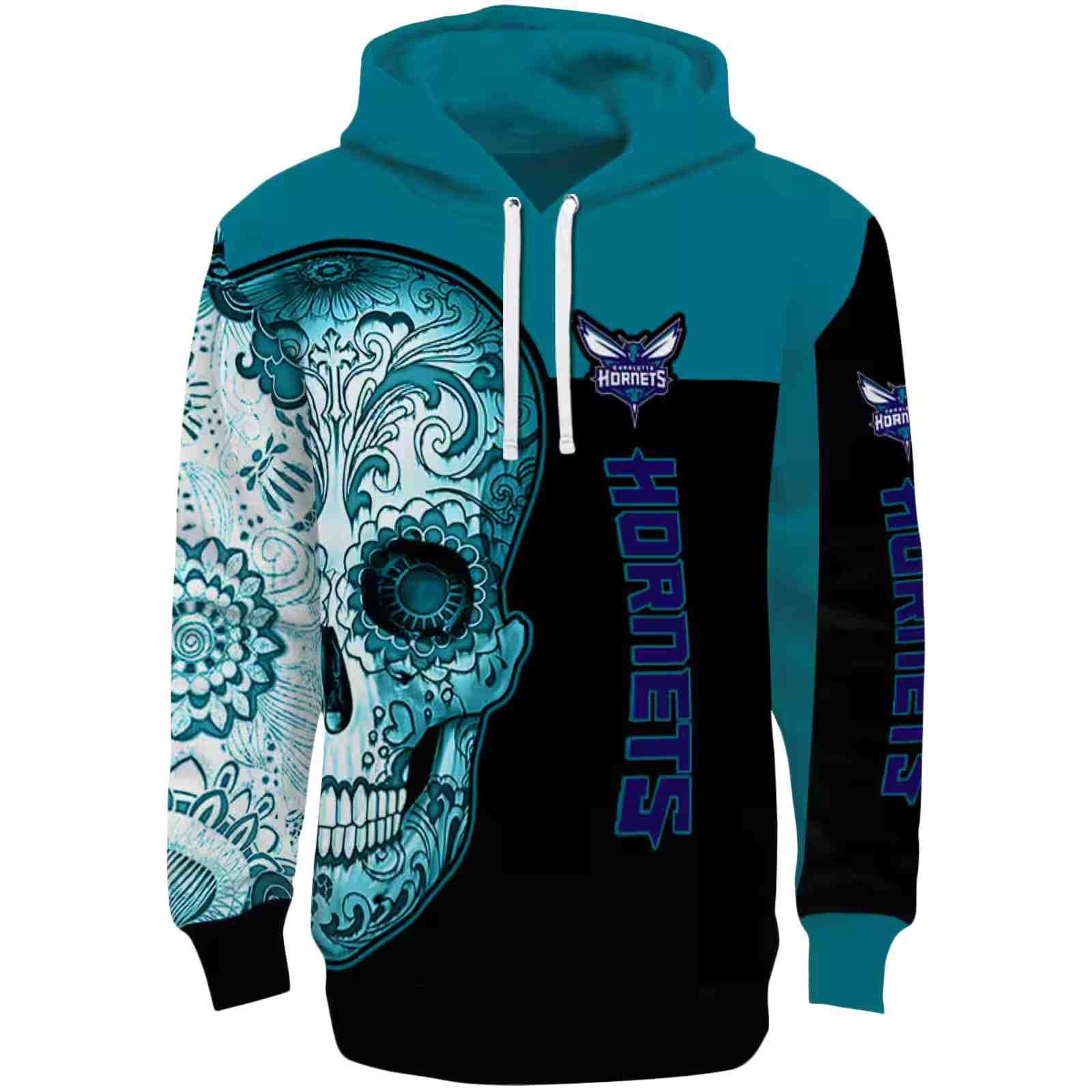 Charlotte Hornets Sugar Skull Teal Black Hoodie