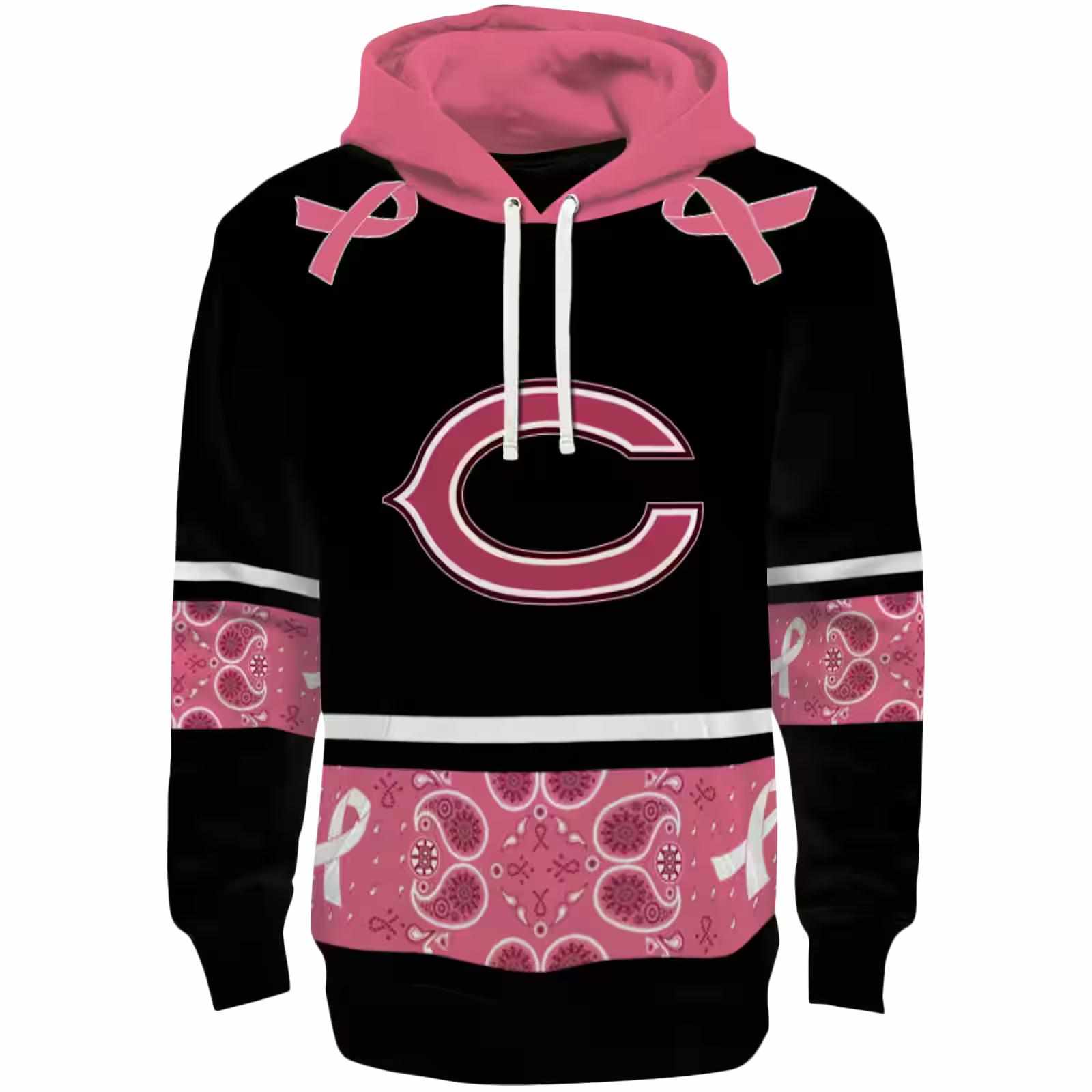 Chicago Bears Awareness Ribbon Black Pink Hoodie