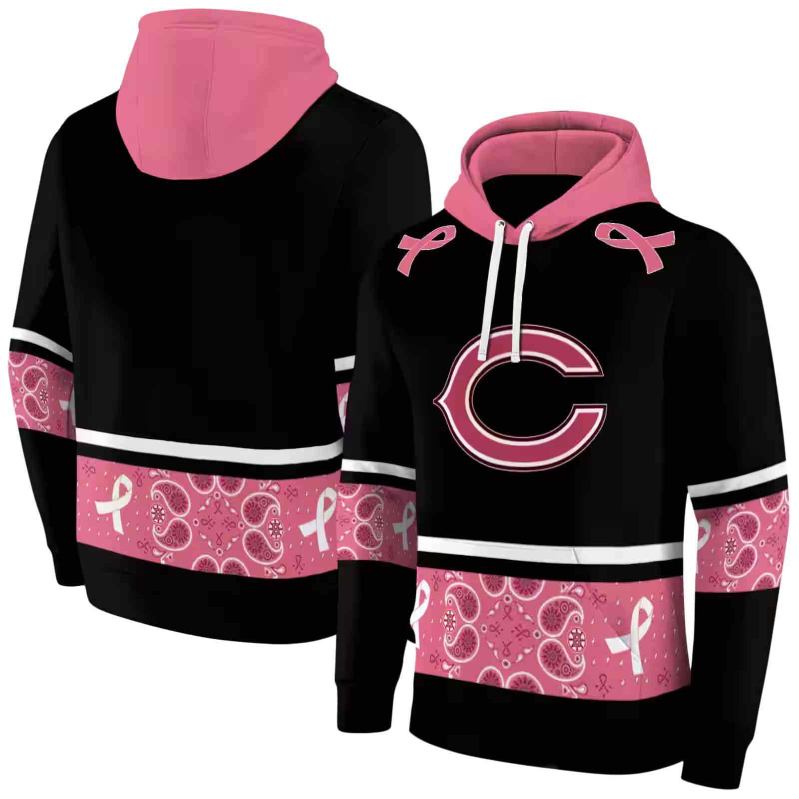 chicago bears awareness ribbon black pink hoodie fashion forward