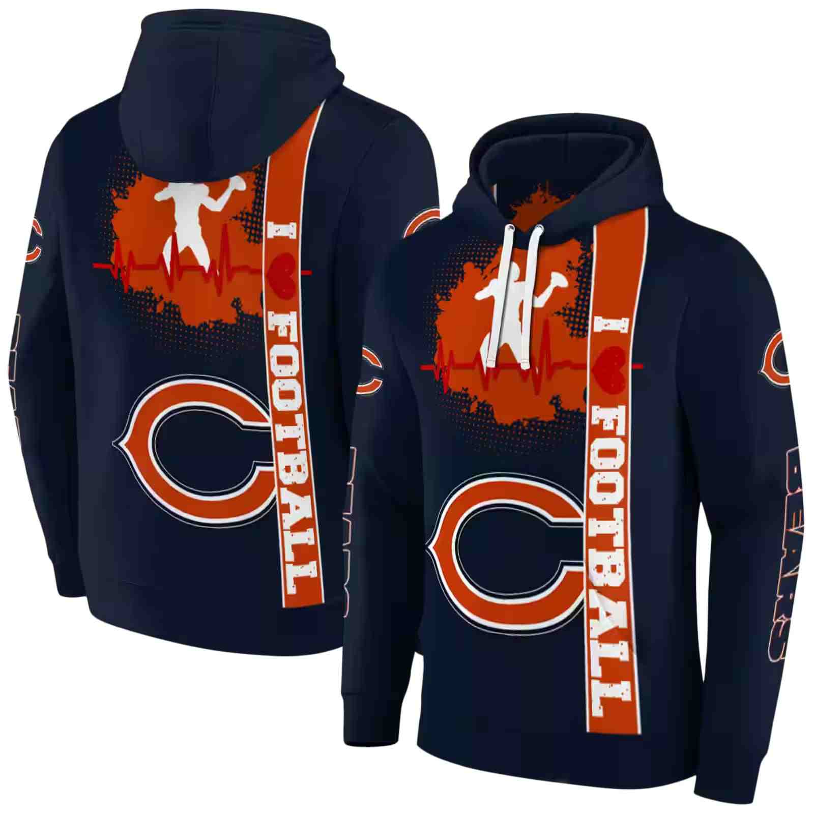 chicago bears football heartbeat blue hoodie fashion forward