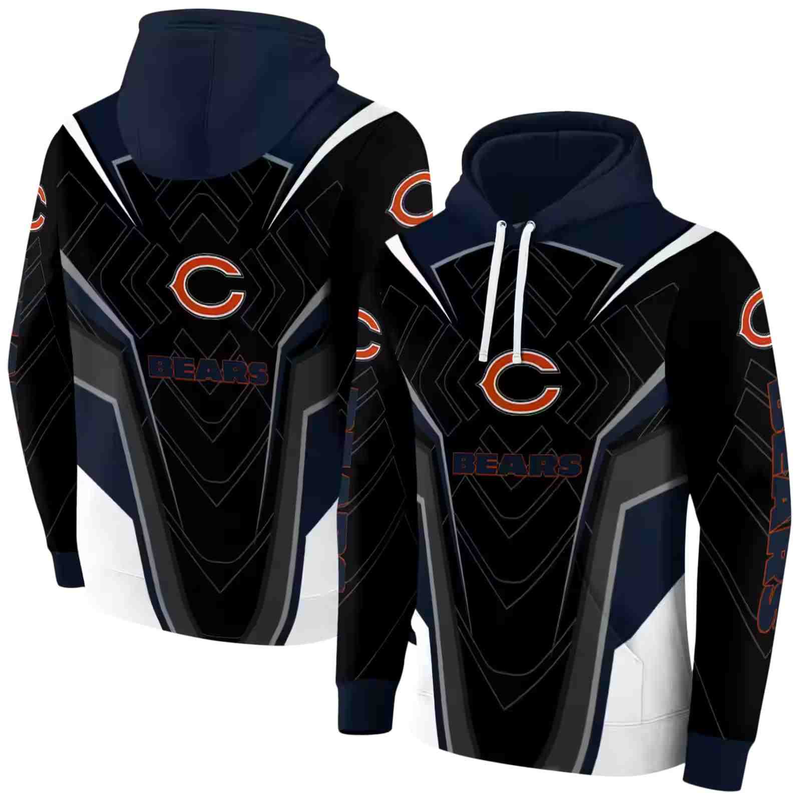 chicago bears futuristic pattern blue black hoodie fashion forward