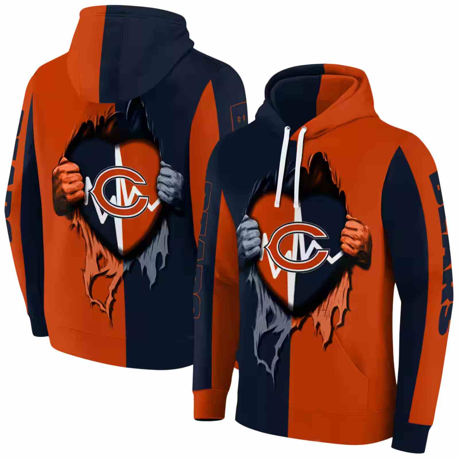 chicago bears heartbeat graphic blue hoodie fashion forward