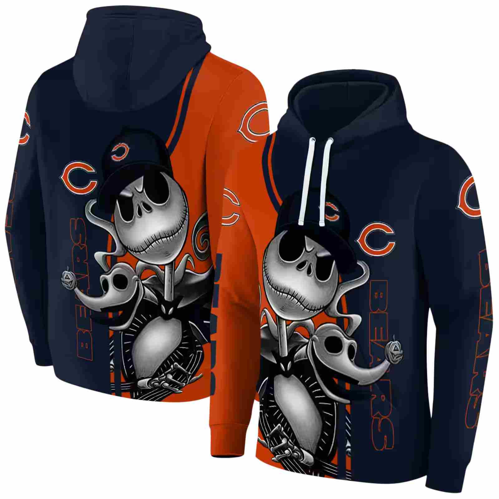 chicago bears jack skellington blue hoodie fashion forward