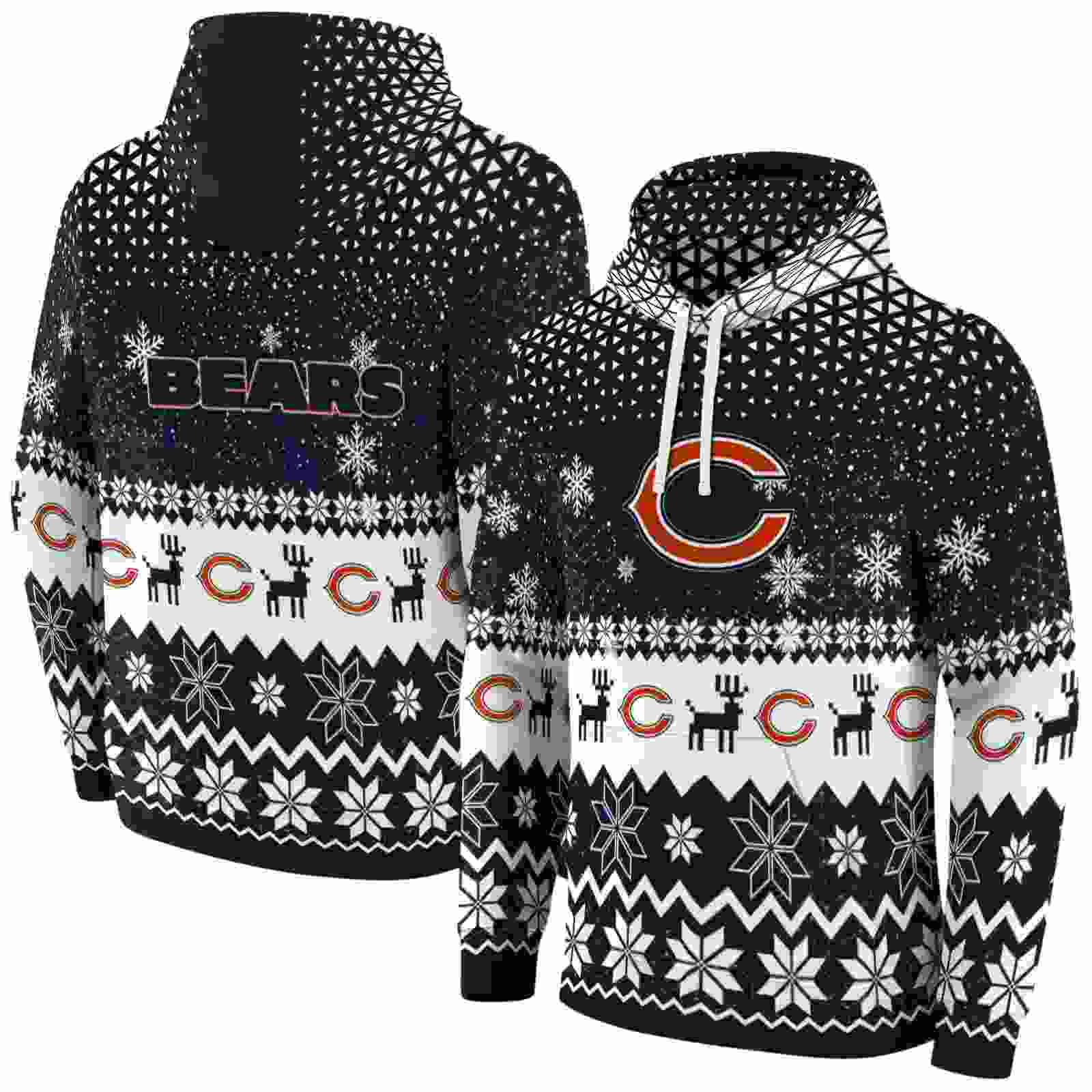 chicago bears reindeer motif blue hoodie fashion forward