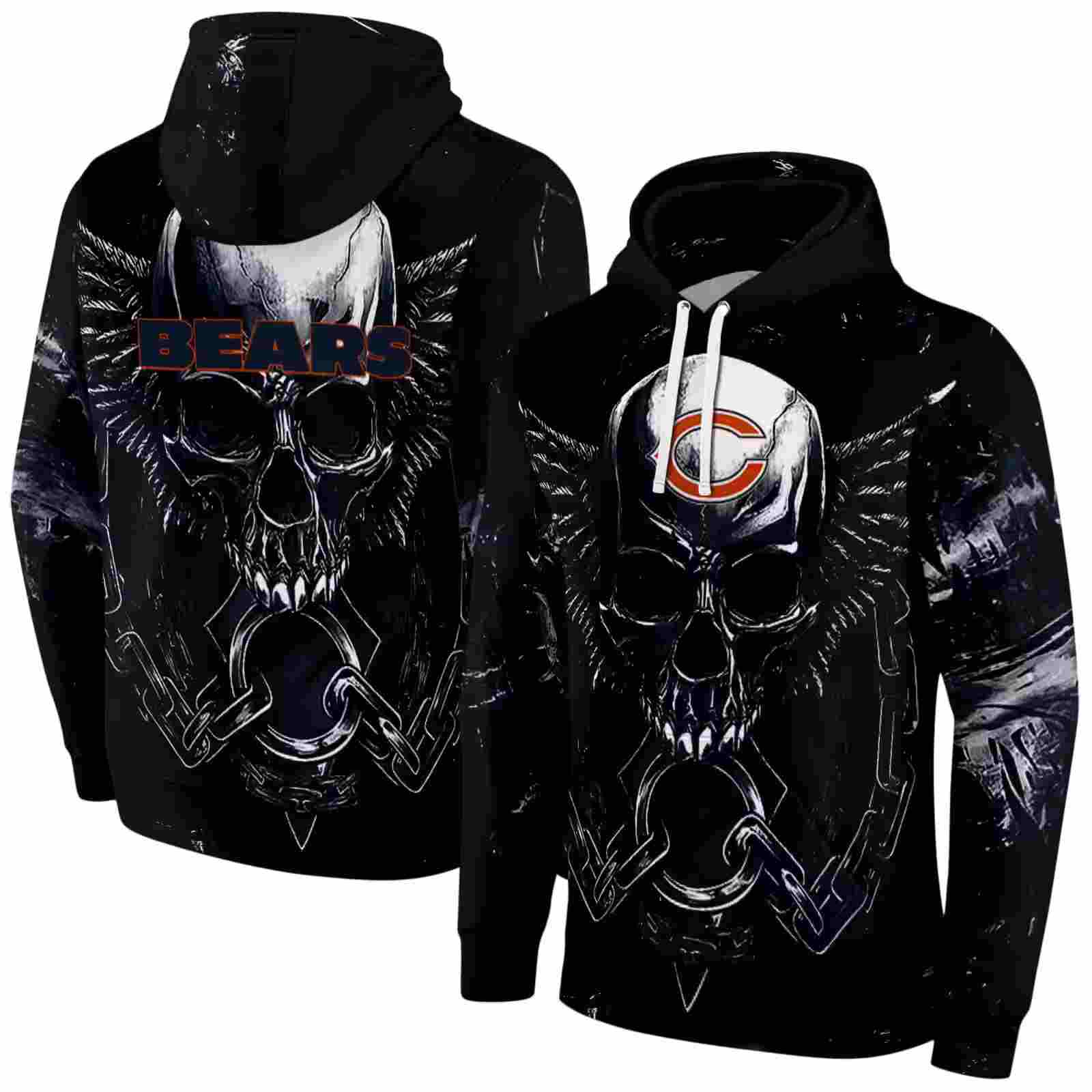 chicago bears skull artwork blue black hoodie fashion forward