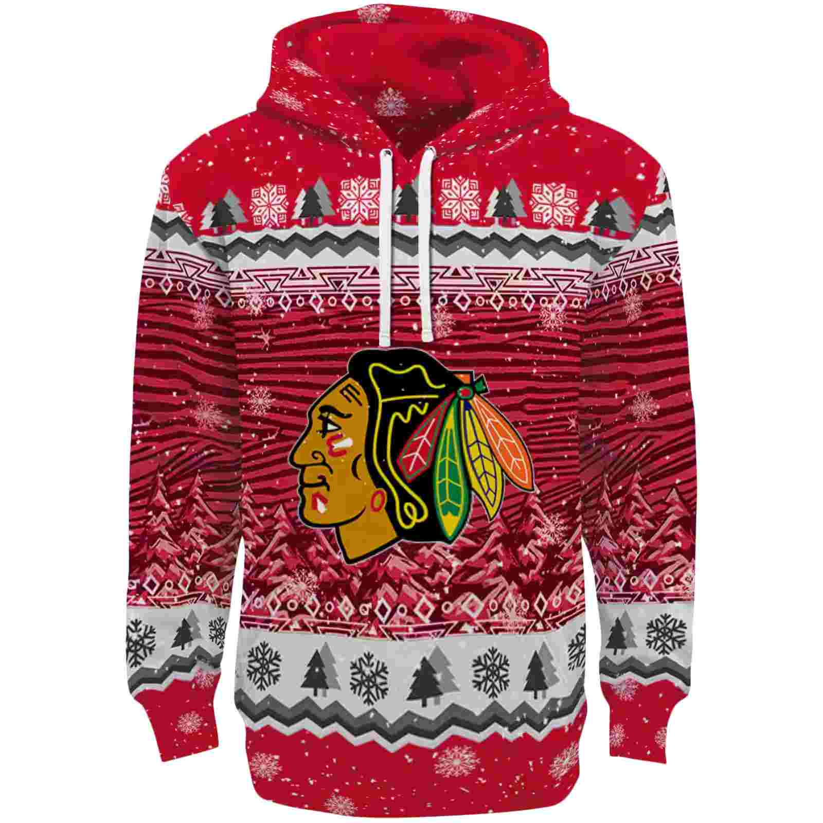 Chicago Blackhawks Christmas Trees Red Hoodie