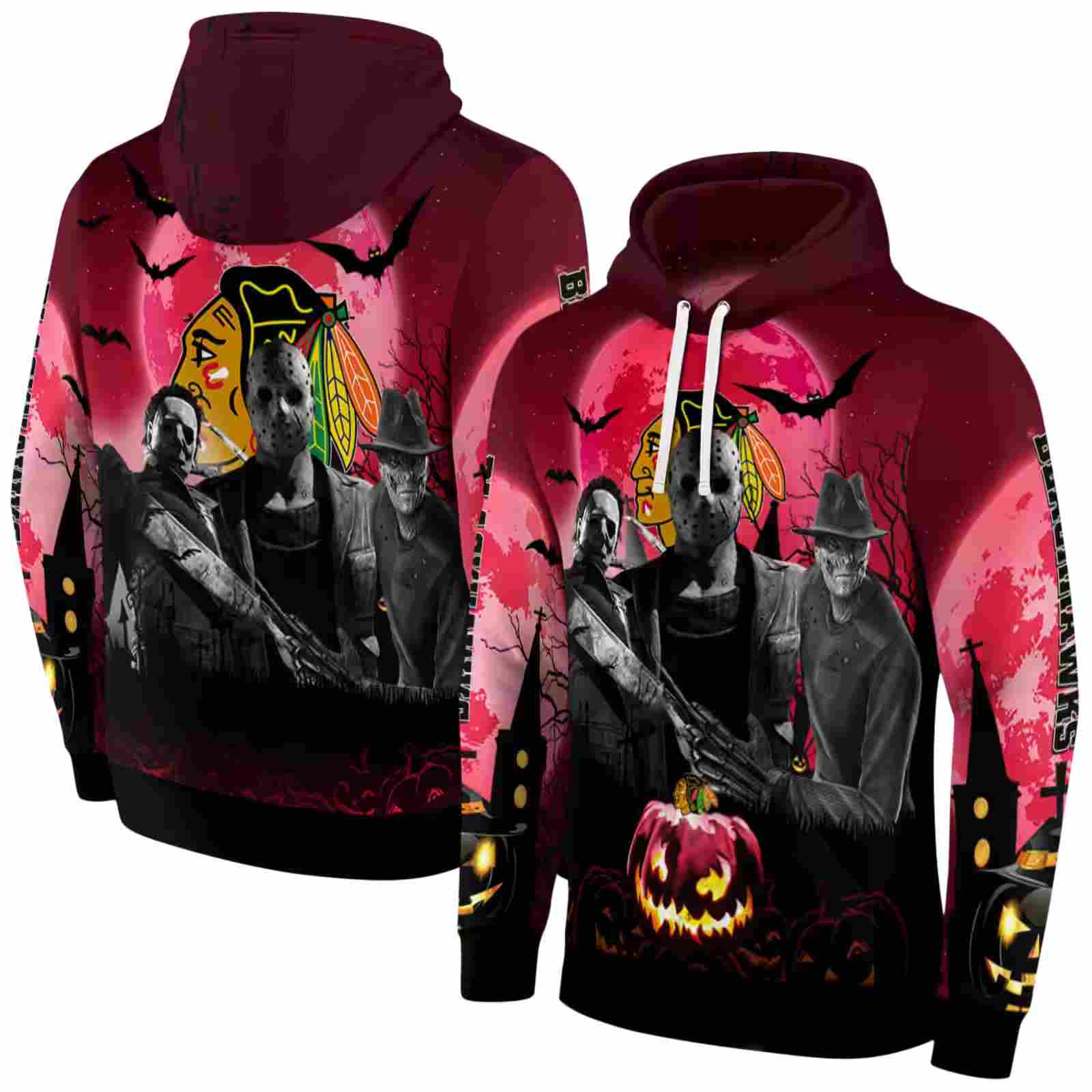 chicago blackhawks halloween vibes red black hoodie fashion forward