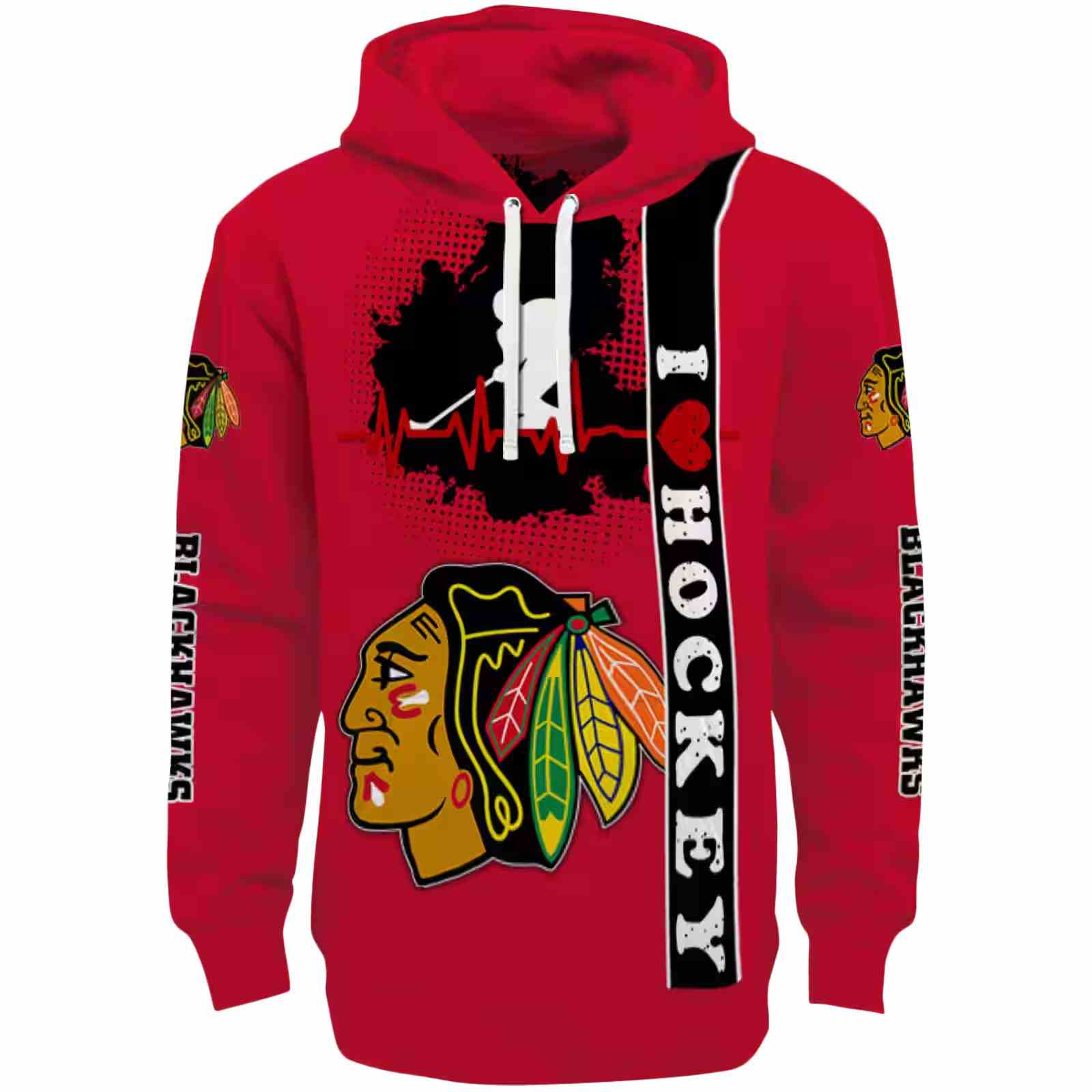 Chicago Blackhawks Hockey Heartbeat Red Hoodie