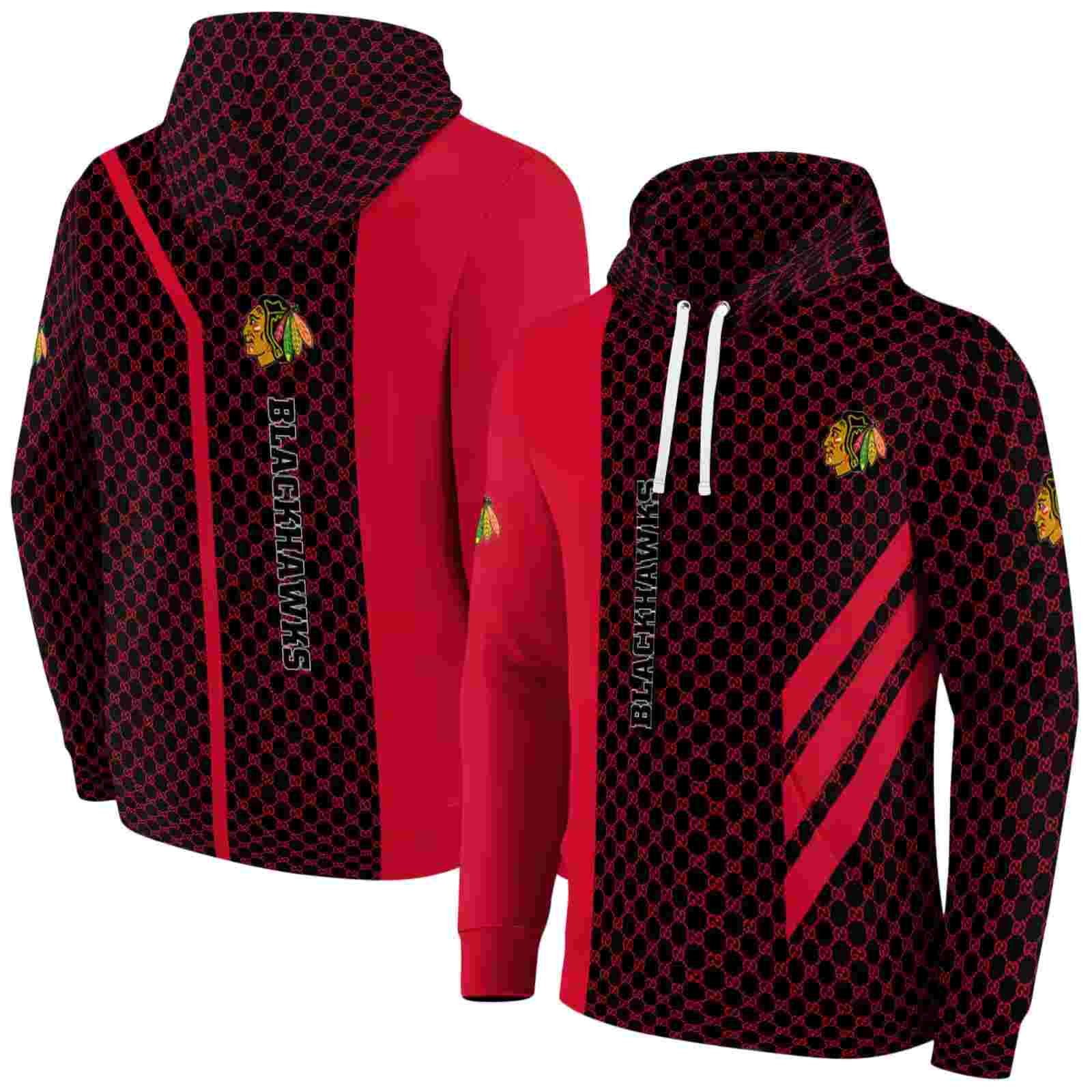 chicago blackhawks monogram pattern red hoodie fashion forward