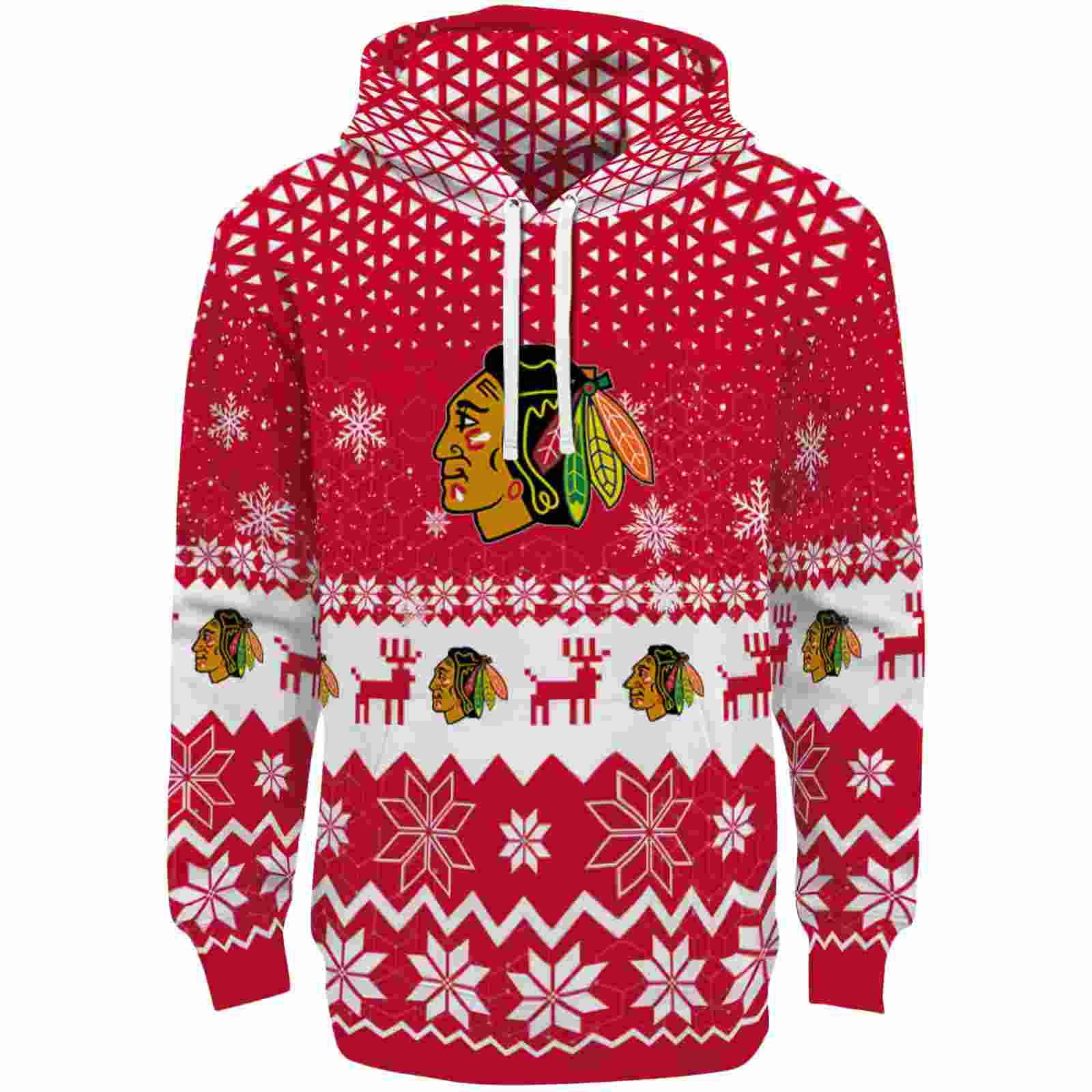 Chicago Blackhawks Reindeer Motif Red Hoodie