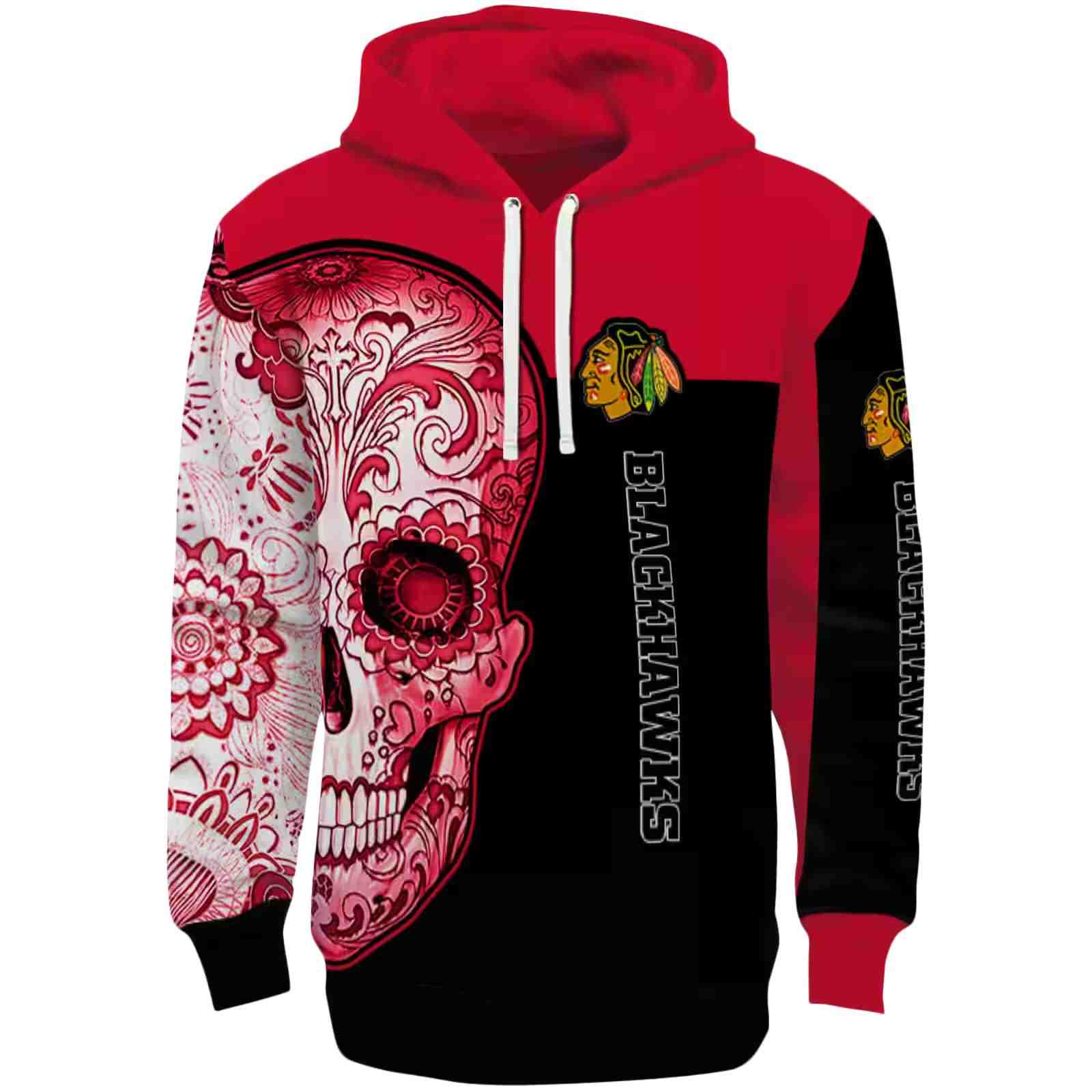 Chicago Blackhawks Sugar Skull Red Black Hoodie