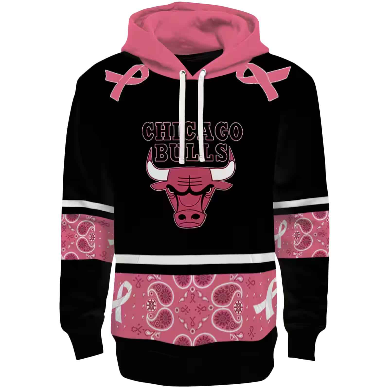 Chicago Bulls Awareness Ribbon Black Pink Hoodie