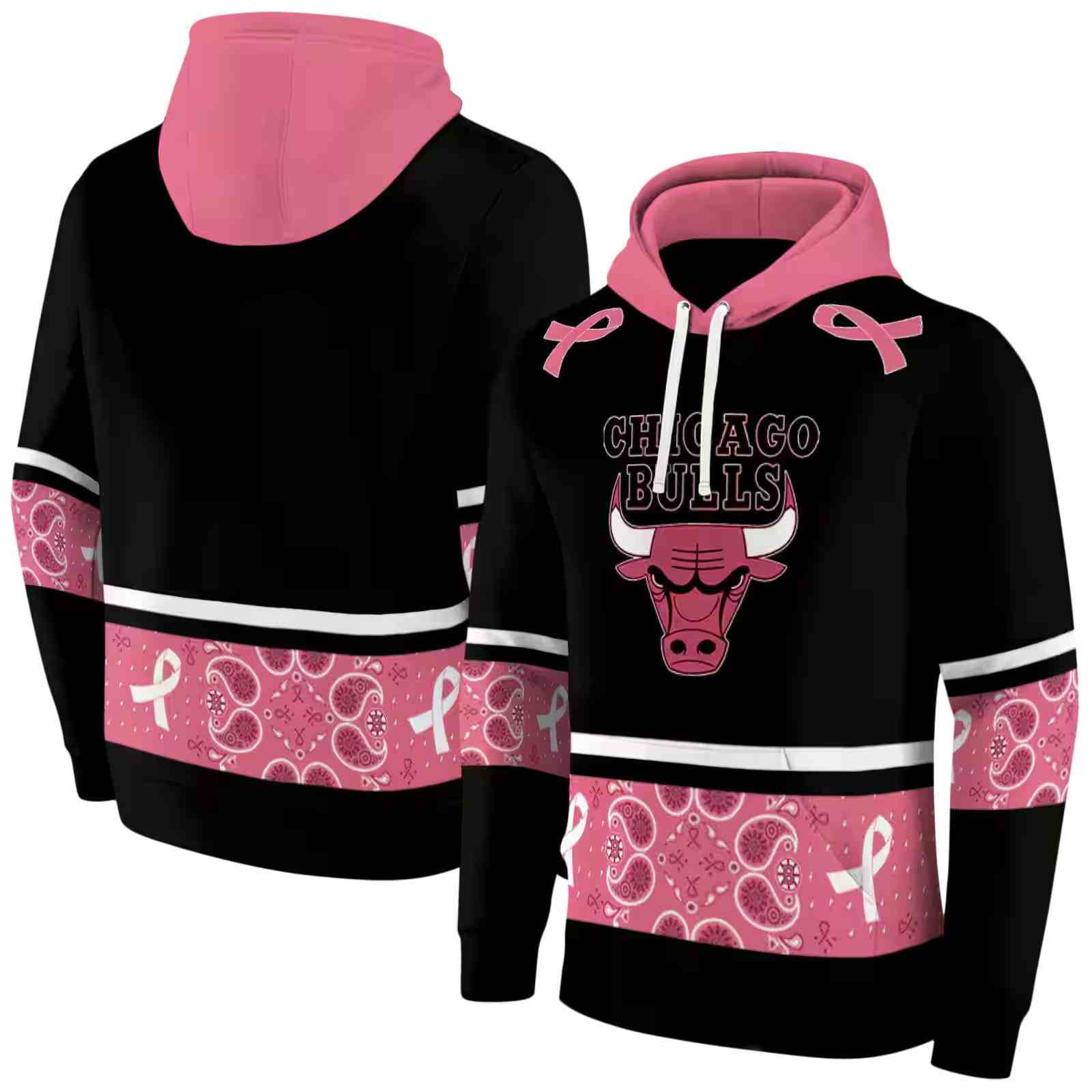 chicago bulls awareness ribbon black pink hoodie fashion forward