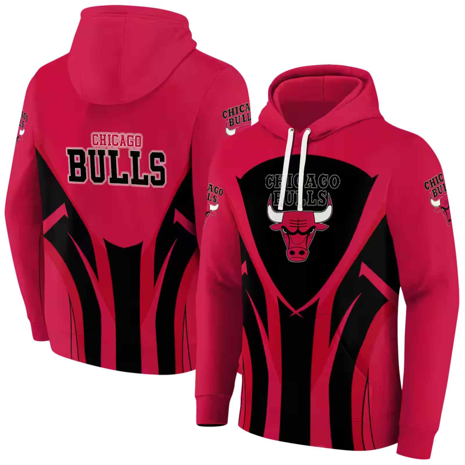 chicago bulls concentric lines red black hoodie fashion forward