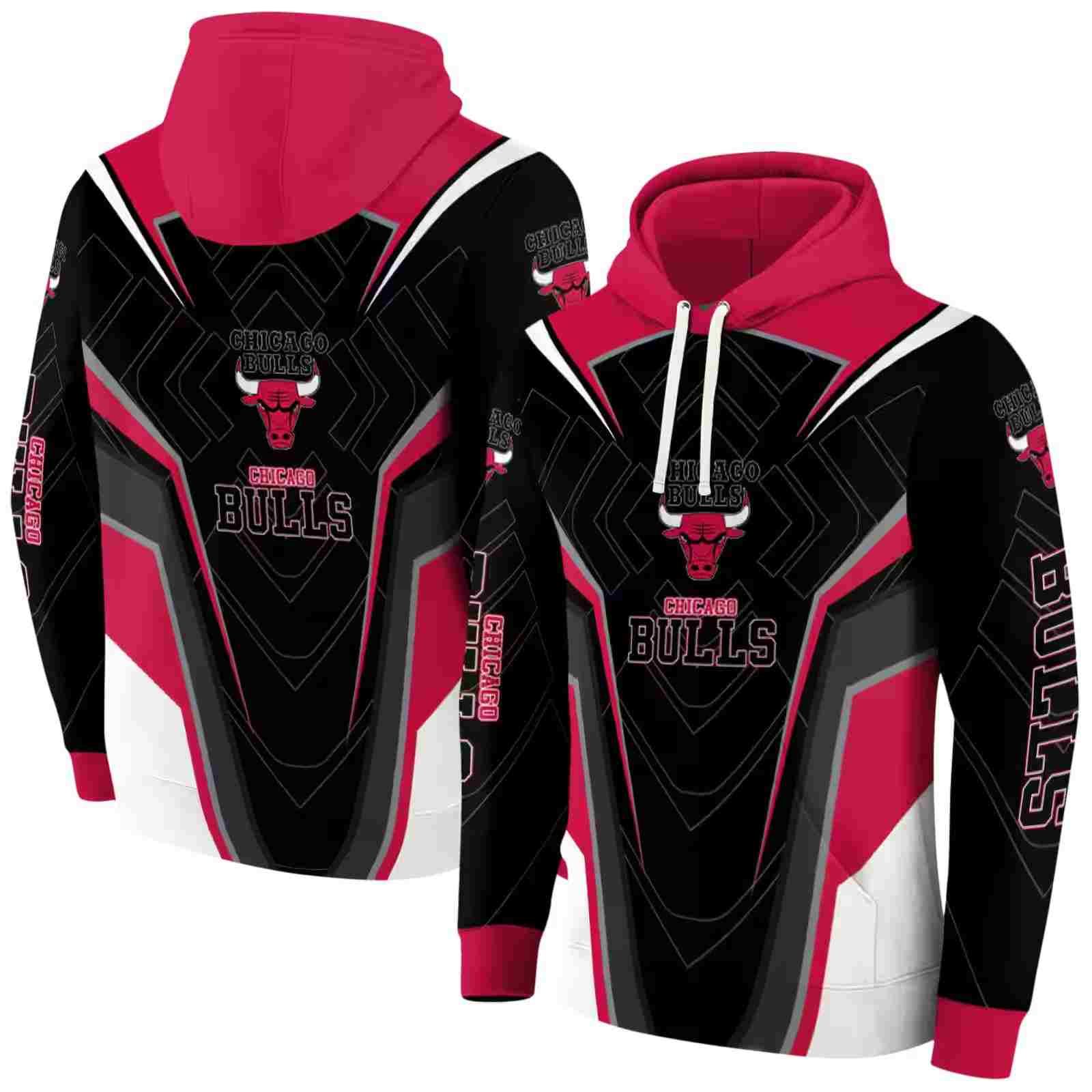 chicago bulls futuristic pattern red black hoodie fashion forward