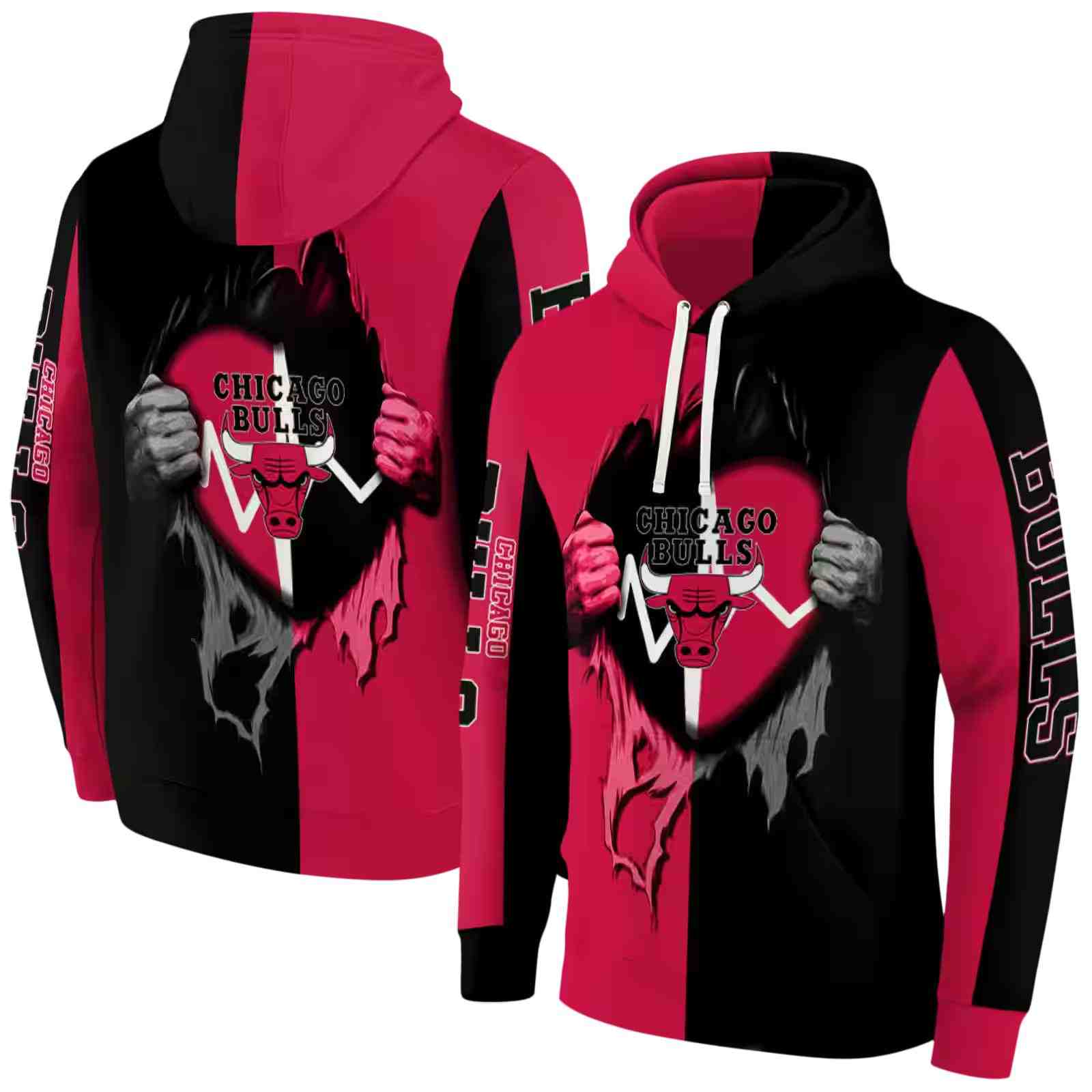 chicago bulls heartbeat graphic red hoodie fashion forward