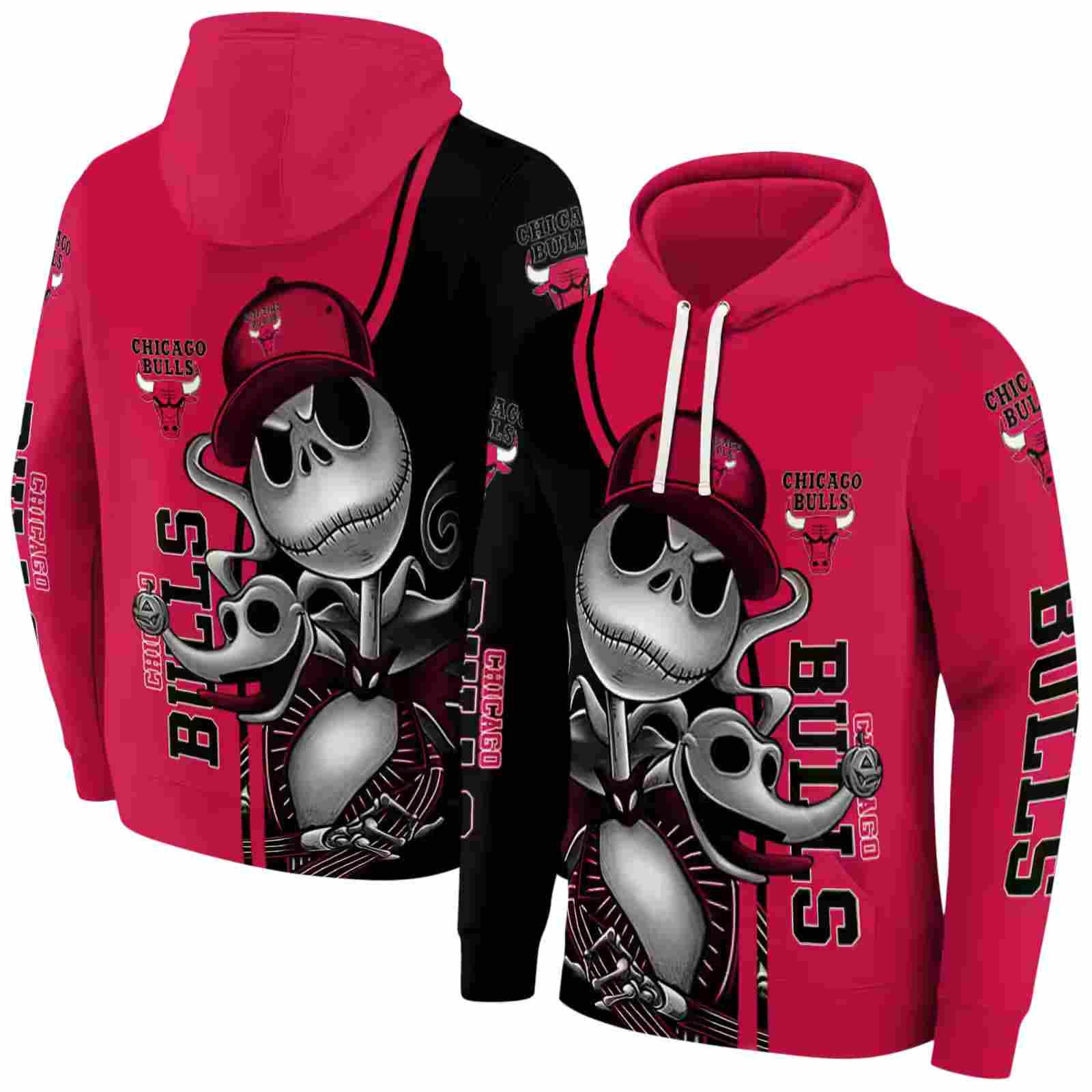 chicago bulls jack skellington red hoodie fashion forward