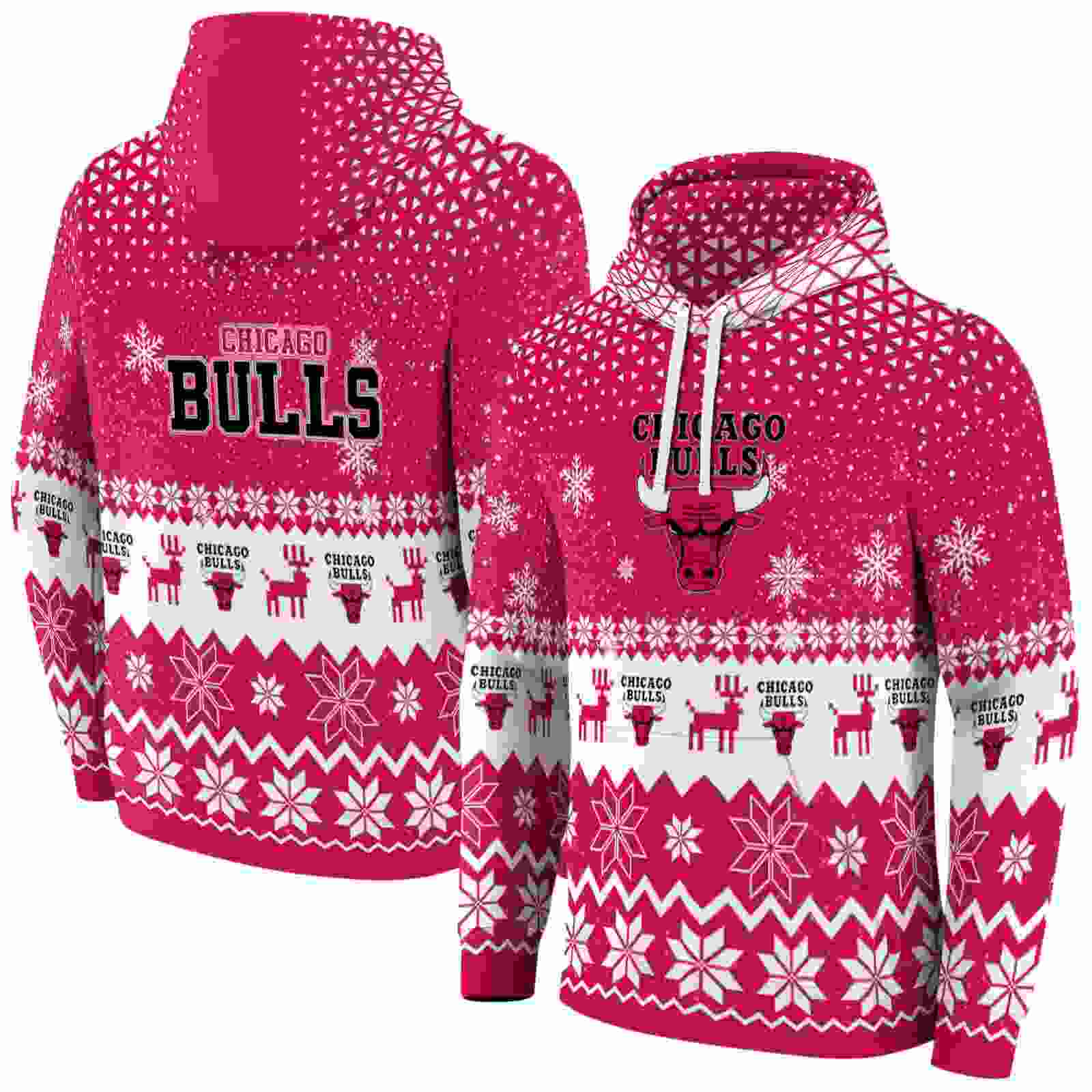 chicago bulls reindeer motif red hoodie fashion forward