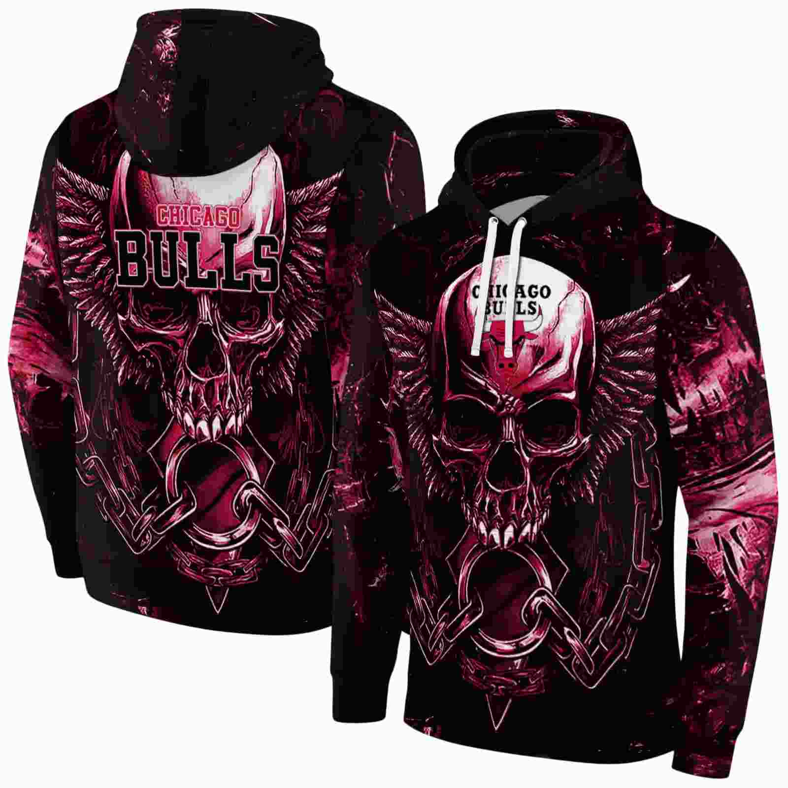 chicago bulls skull artwork red black hoodie fashion forward