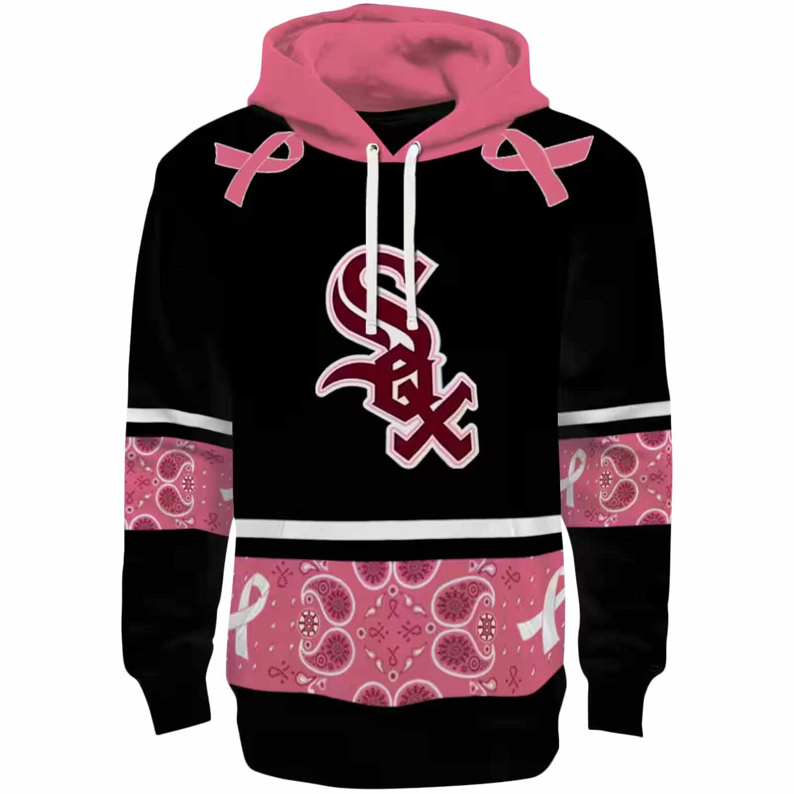 Chicago White Sox Awareness Ribbon Black Pink Hoodie