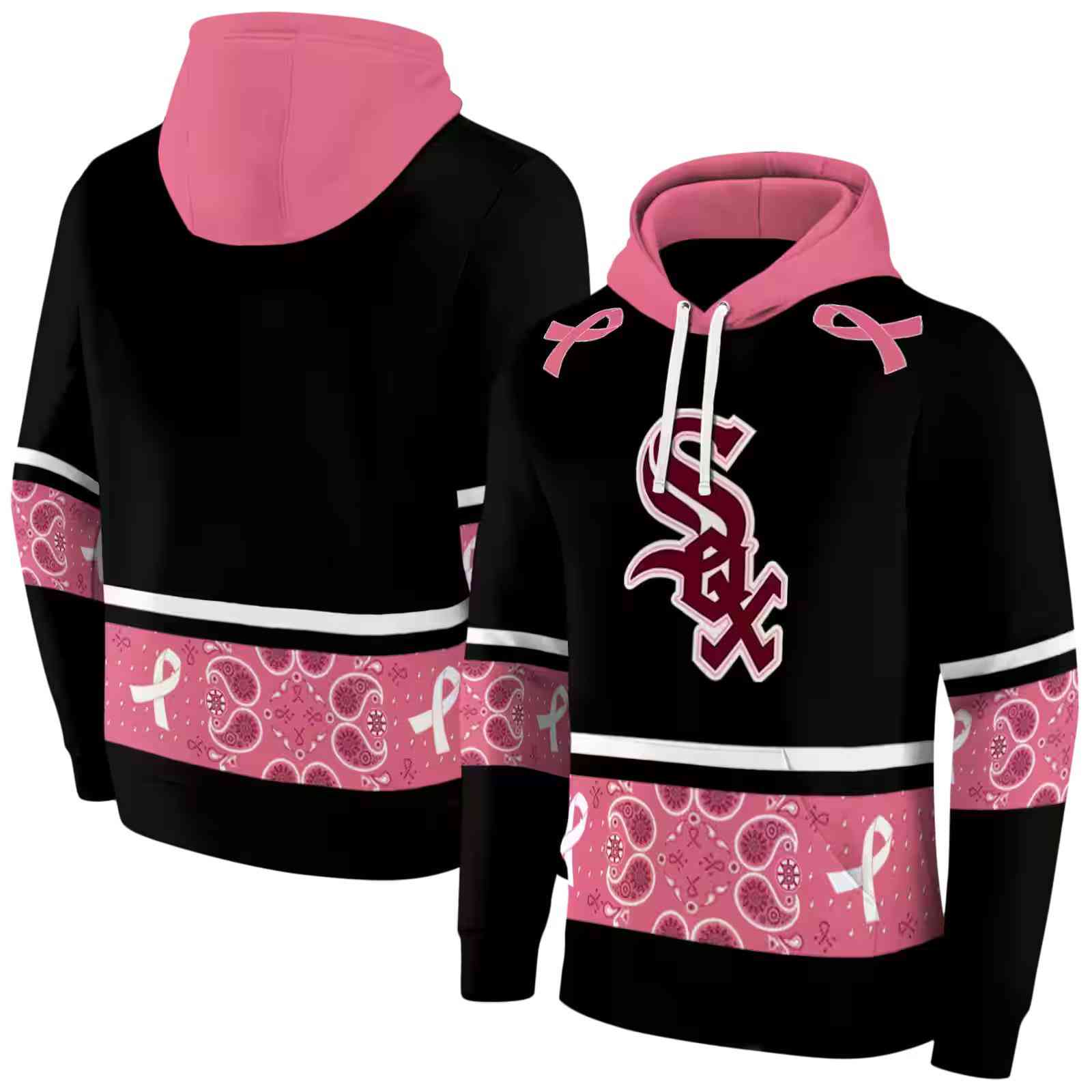 chicago white sox awareness ribbon black pink hoodie fashion forward