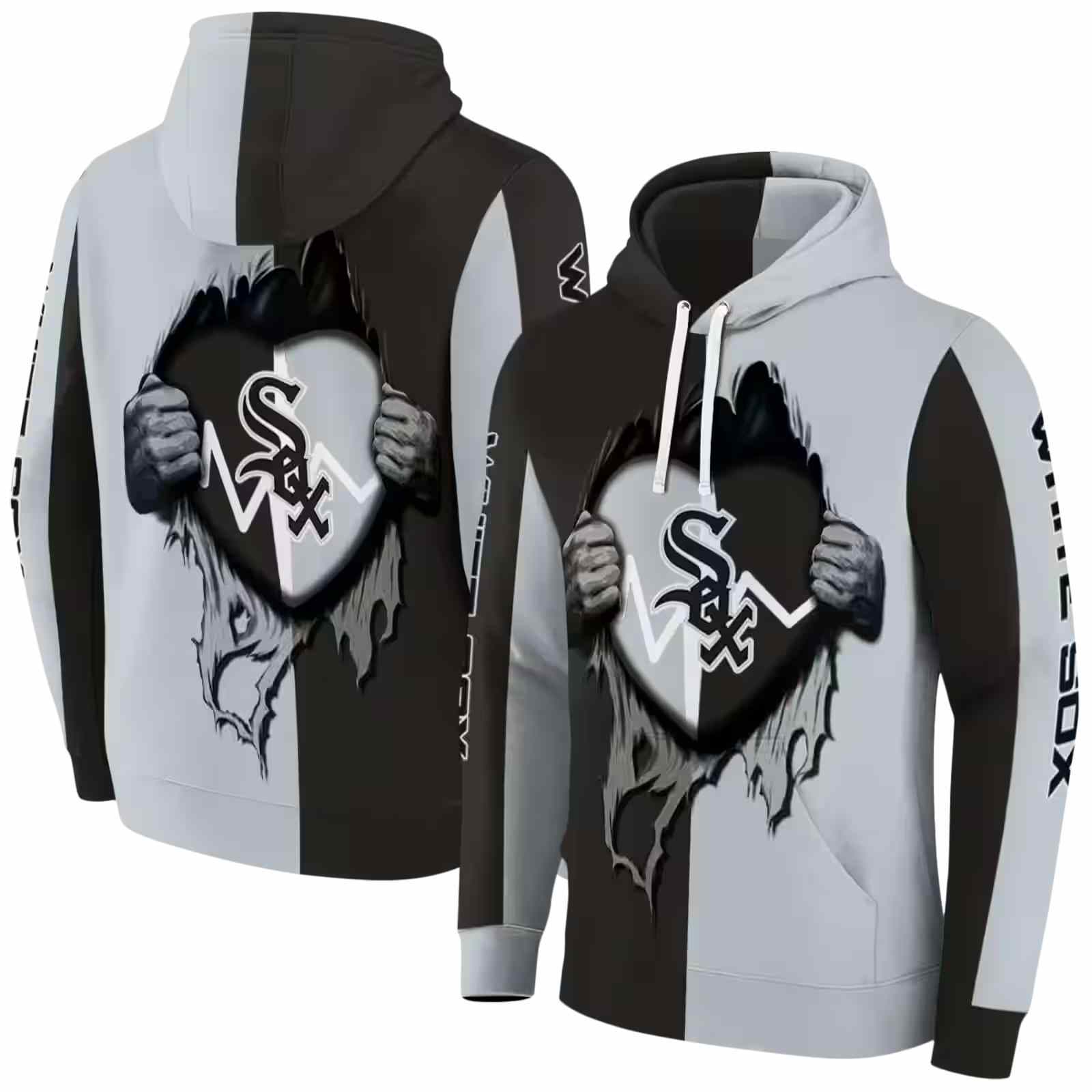 chicago white sox heartbeat graphic black hoodie fashion forward