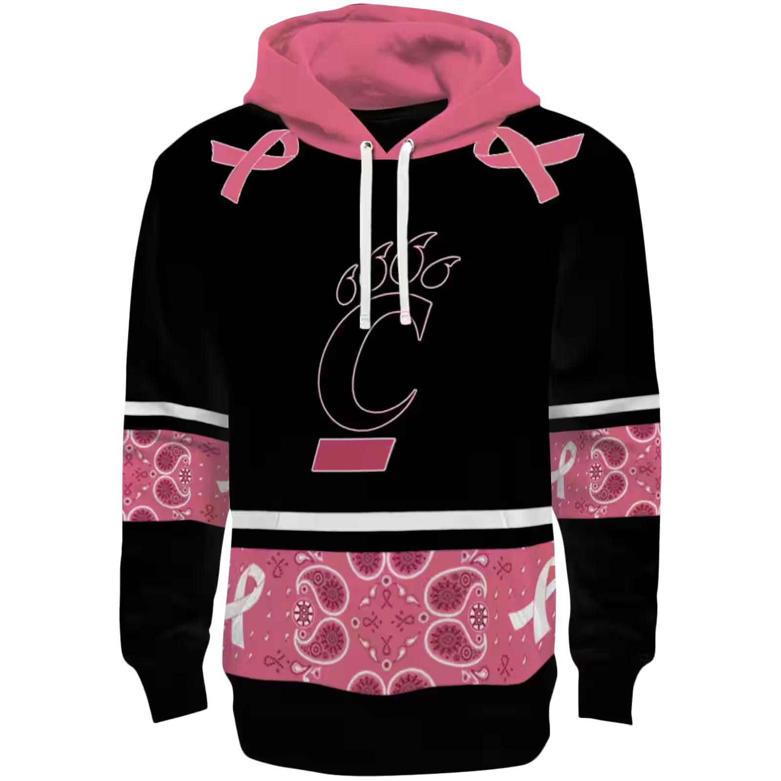 Cincinnati Bearcats Awareness Ribbon Black Pink Hoodie