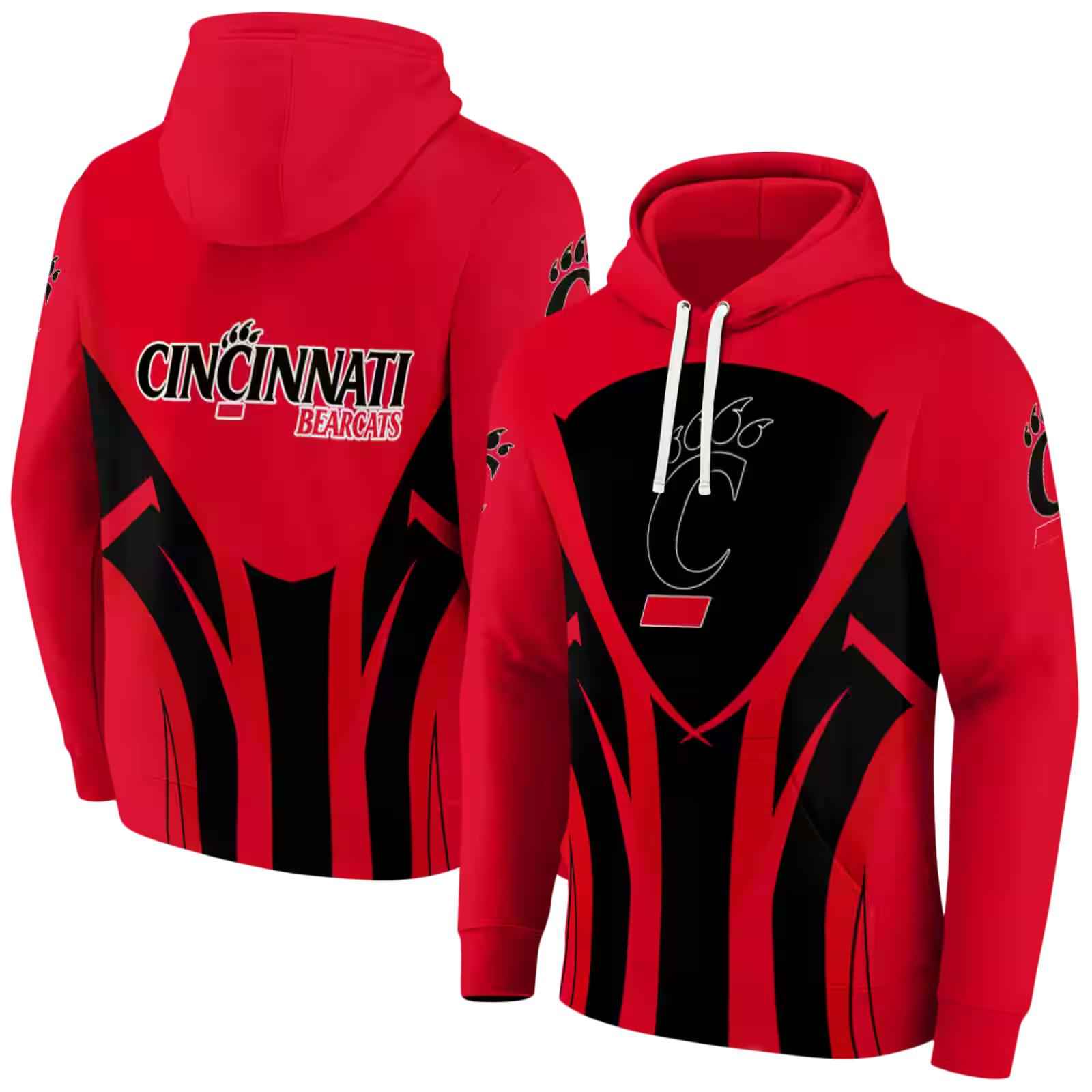 cincinnati bearcats concentric lines red black hoodie fashion forward