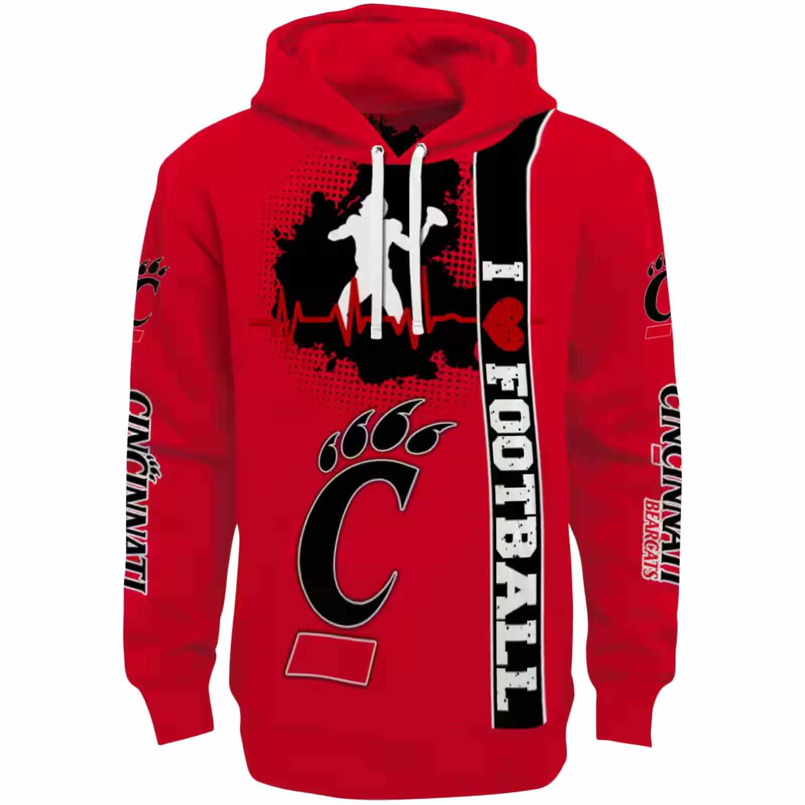 Cincinnati Bearcats Football Heartbeat Red Hoodie